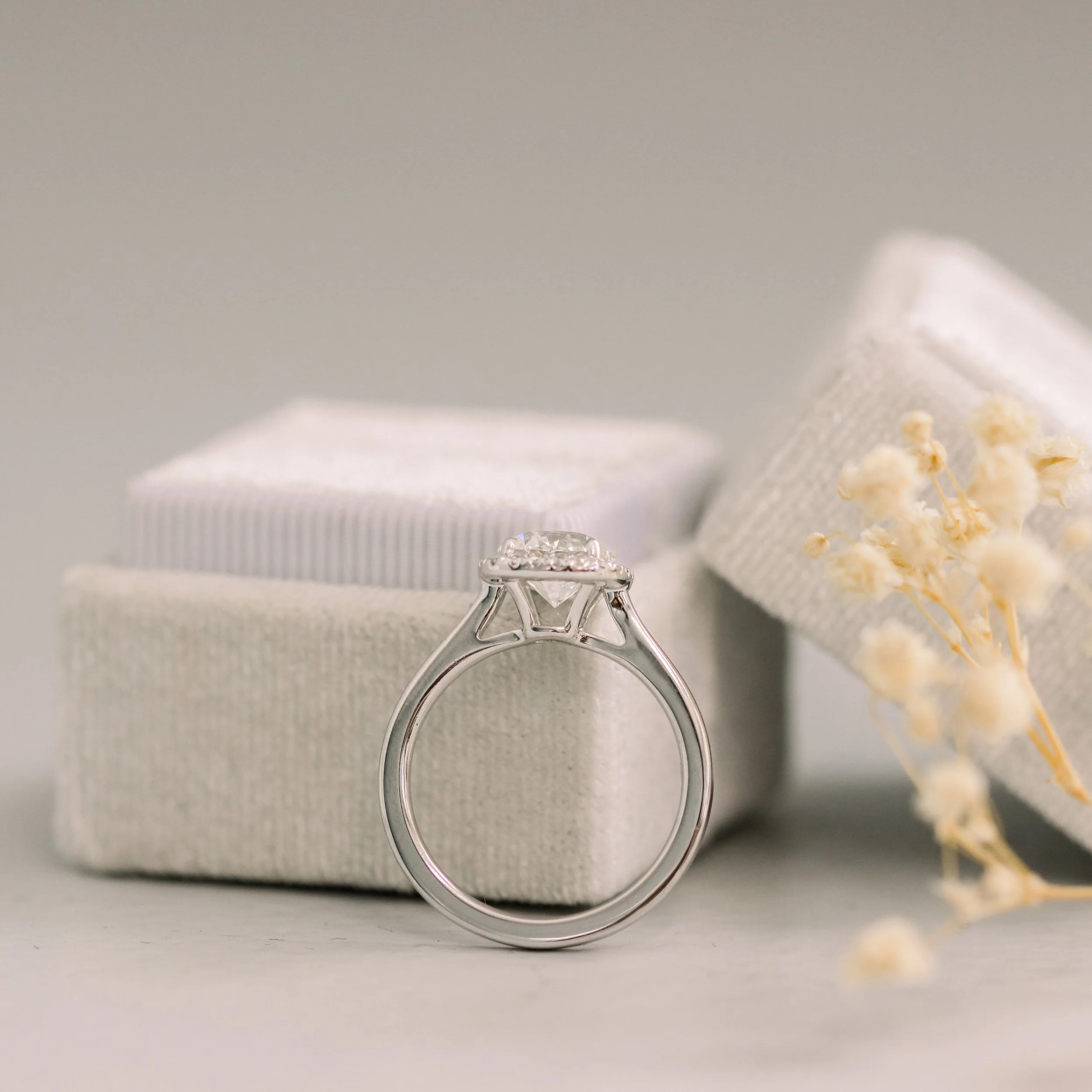 white gold 1.75ct round lab diamond in single halo engagement ring ada diamonds design ad 073 profile view