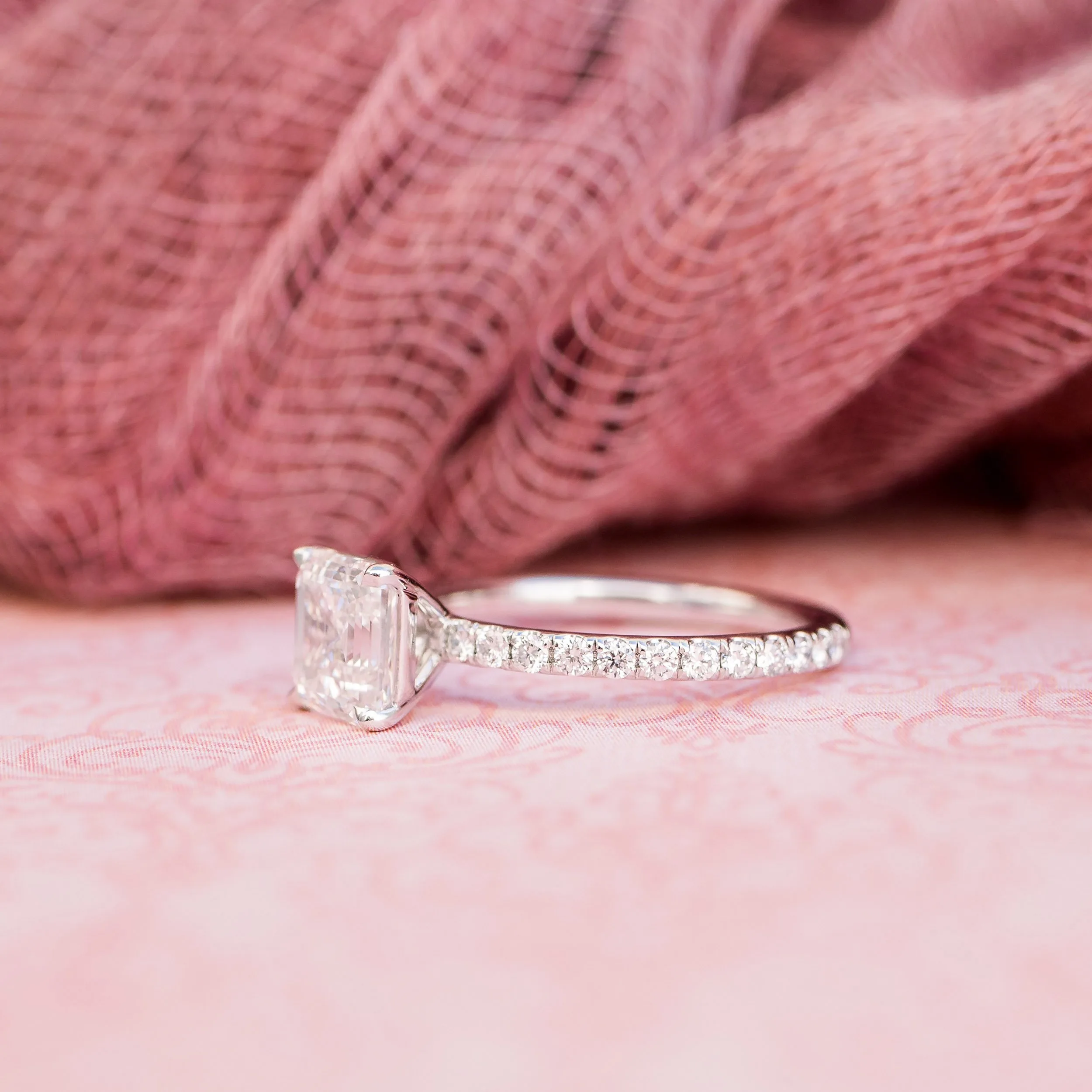 lab grown diamond engagement ring with pave diamonds