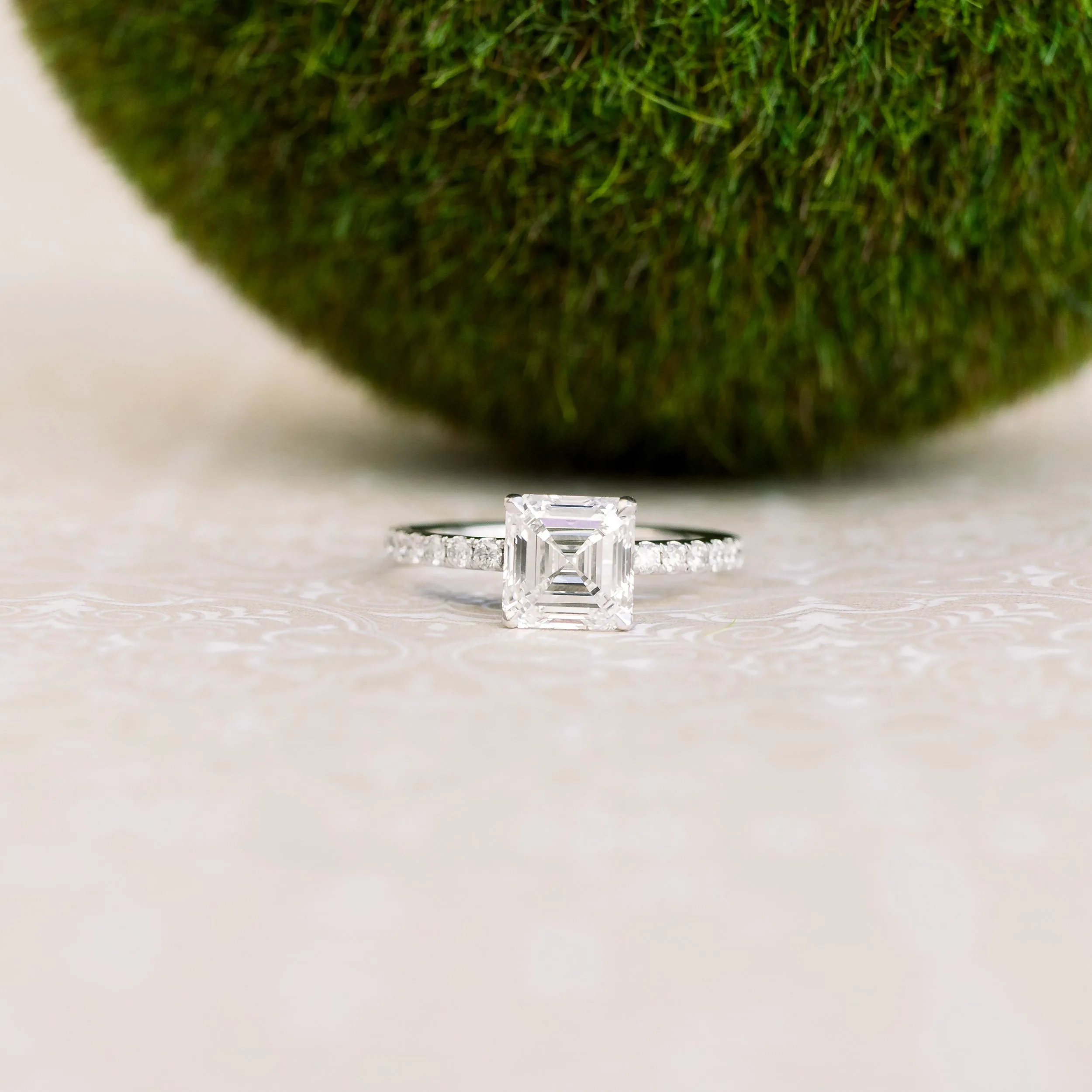 asscher cut lab diamond white gold engagement ring