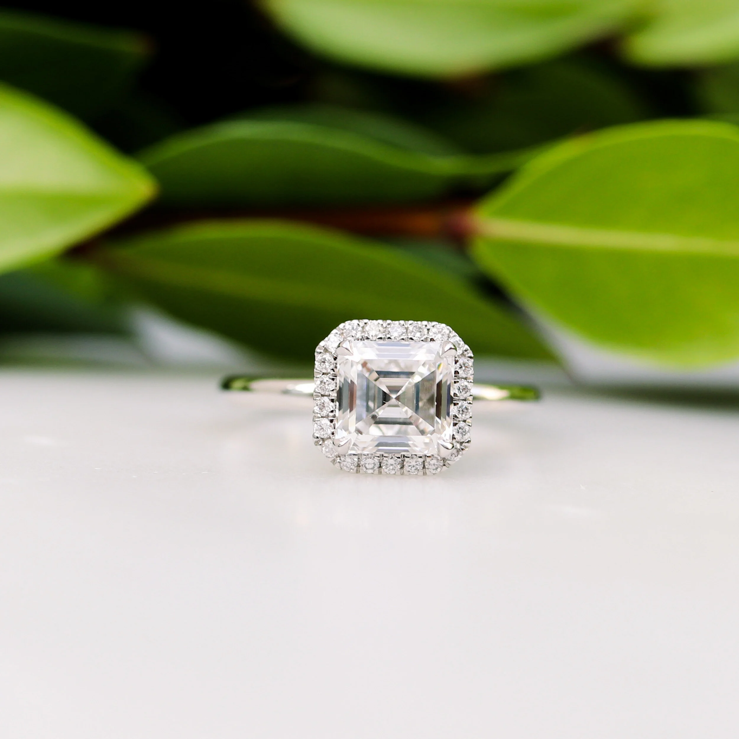 1.5 ct Diamonds set in Platinum Asscher Single Halo Diamond Engagement Ring (Main View)