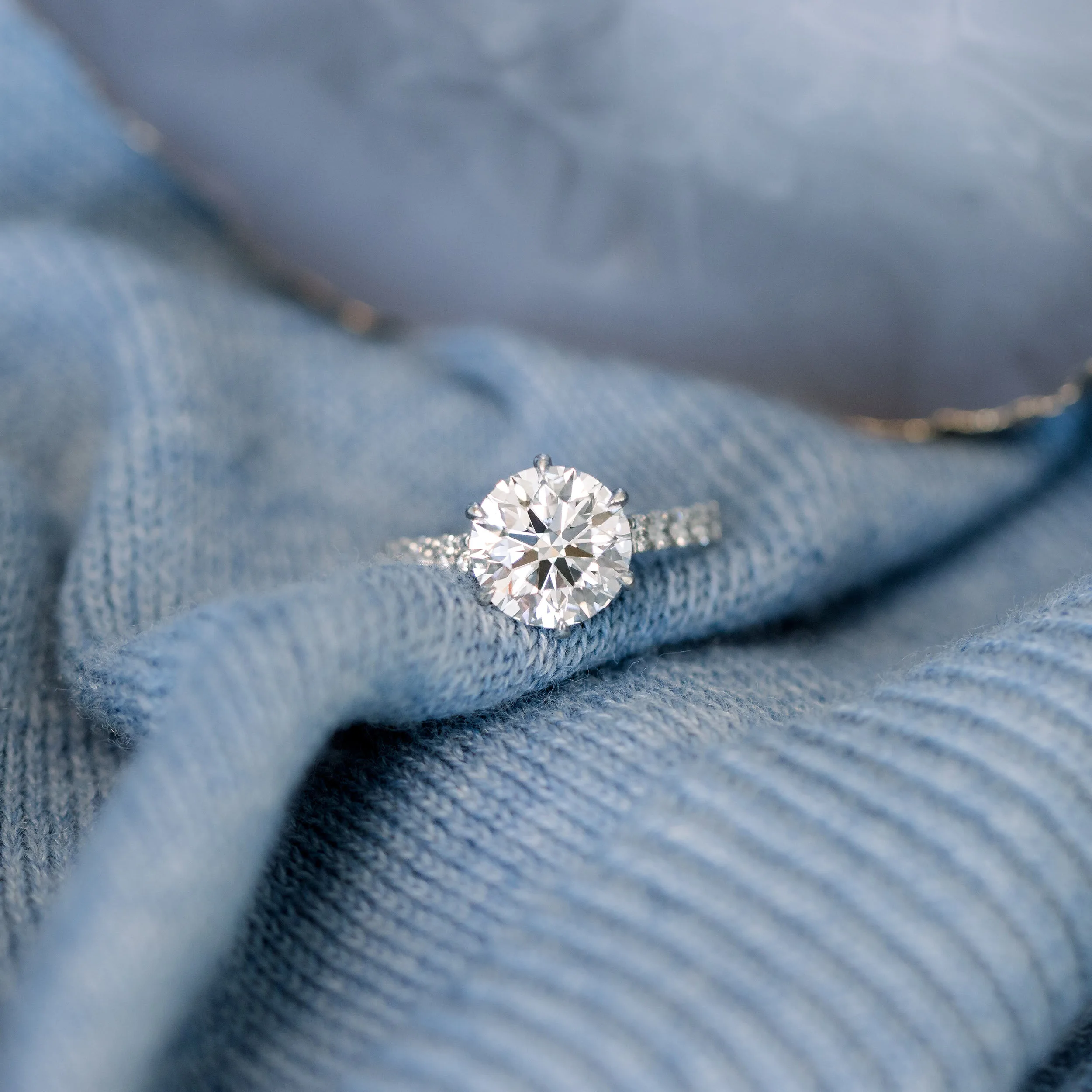 Platinum 2.75ct Round Six Prong Pavé Lab Created Diamond Engagement Ring Ada Diamonds Design AD-243 Blue Background
