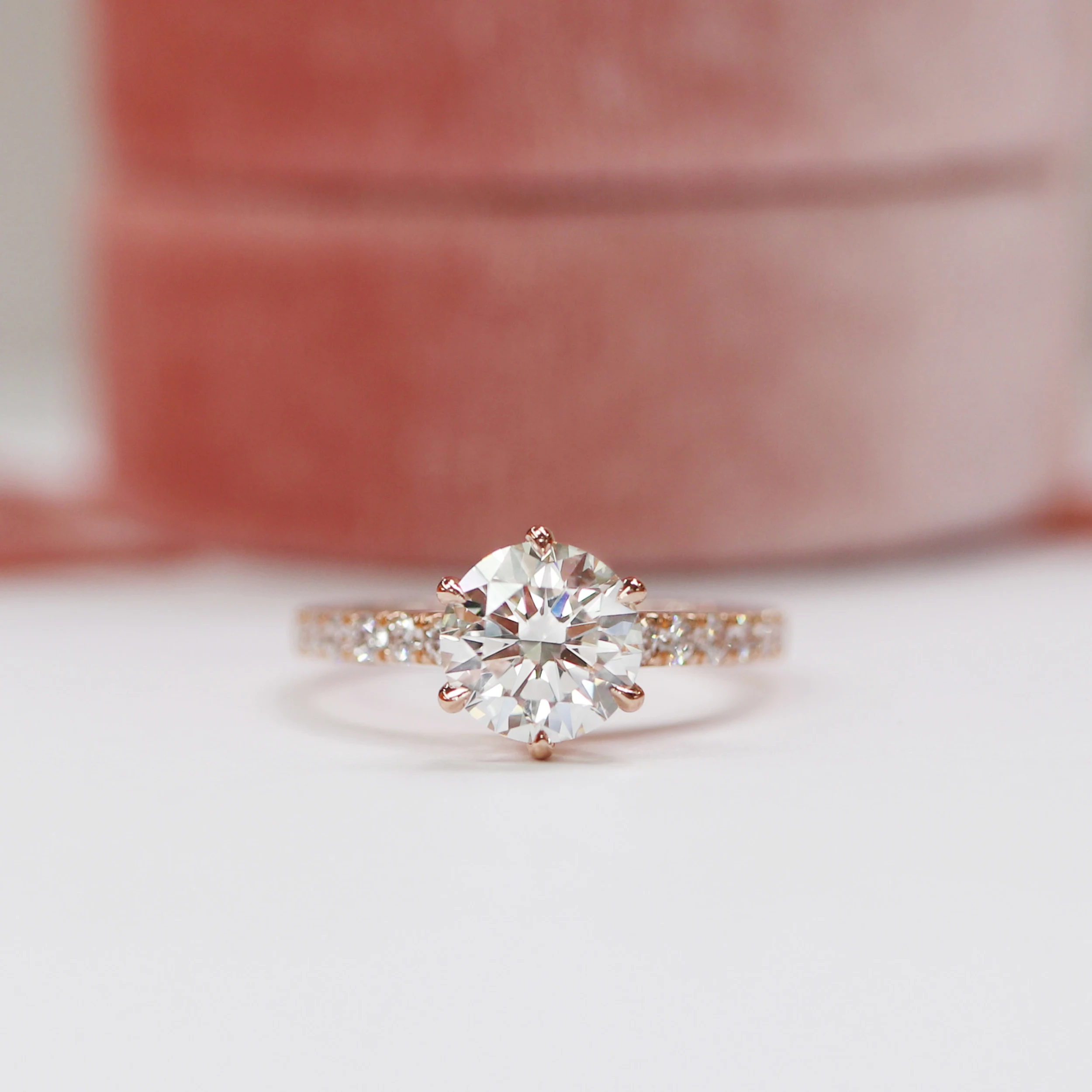 Six Prong Pave Setting Lab Diamond Engagement Ring AD-243