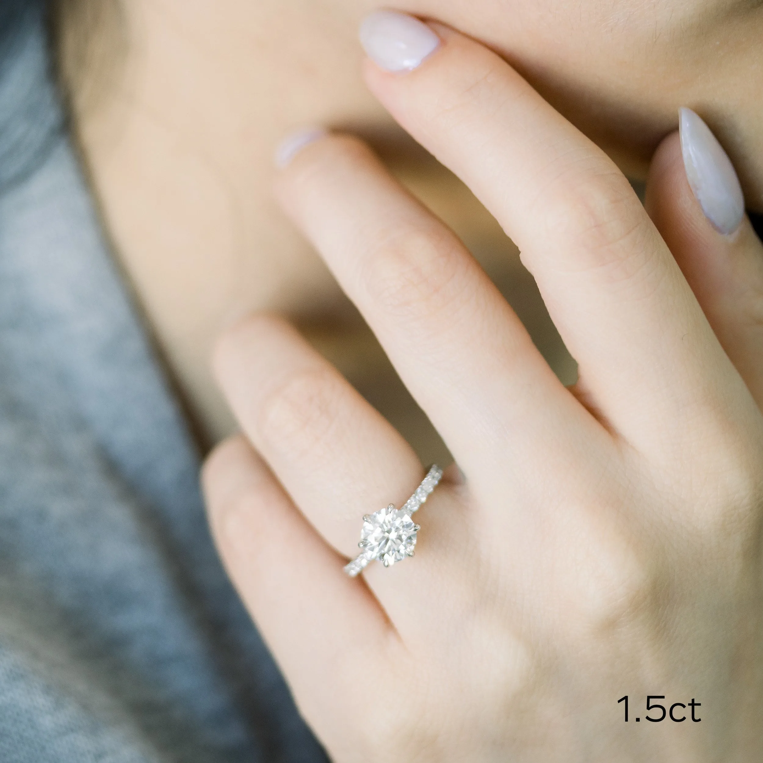 platinum 1.5ct round six prong pavé lab diamond engagement ring ada diamonds design ad 243 on model