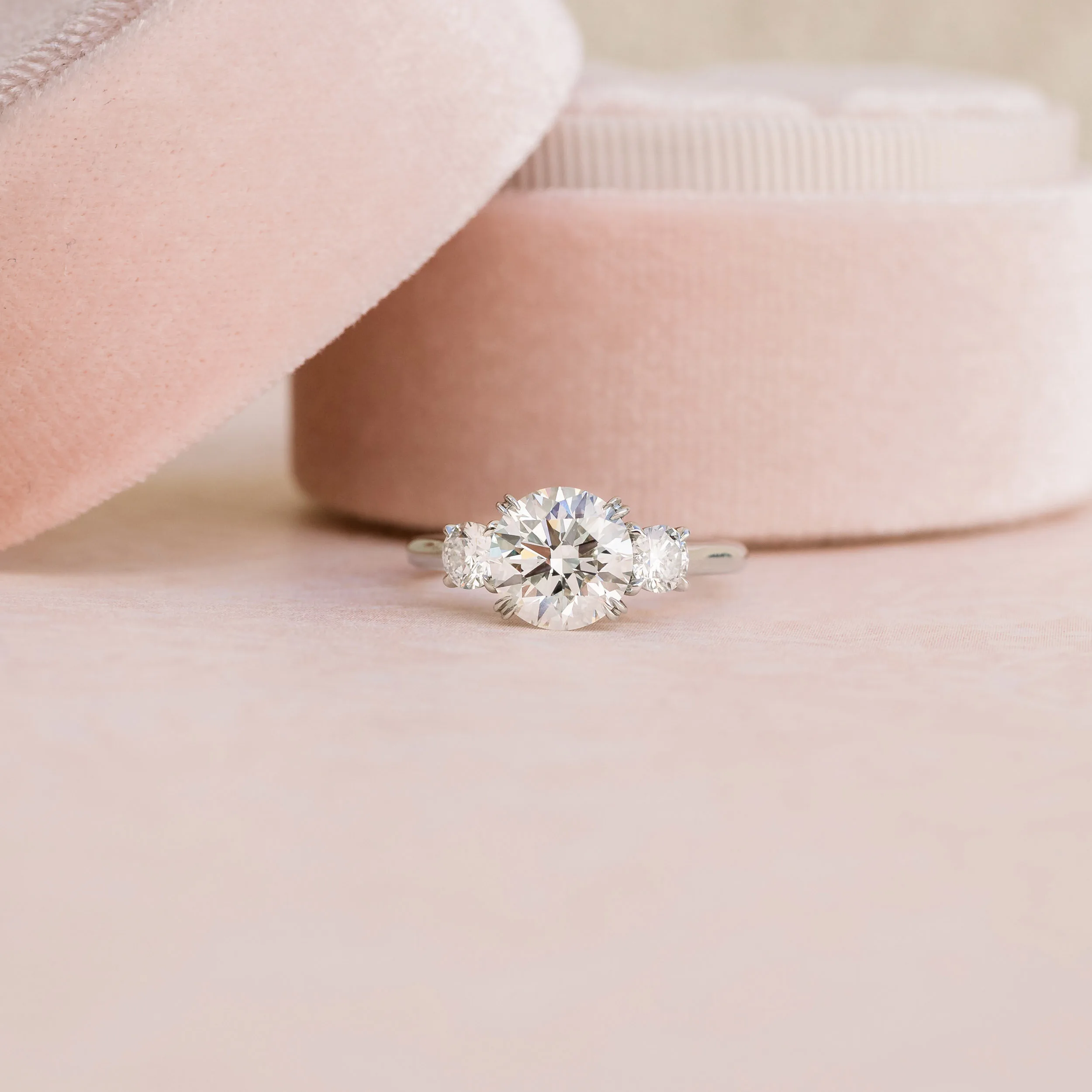 Platinum 2.25 Carat Three Stone Engagement Ring with Round Brilliant Lab Created Diamonds Ada Diamonds Design AD-070