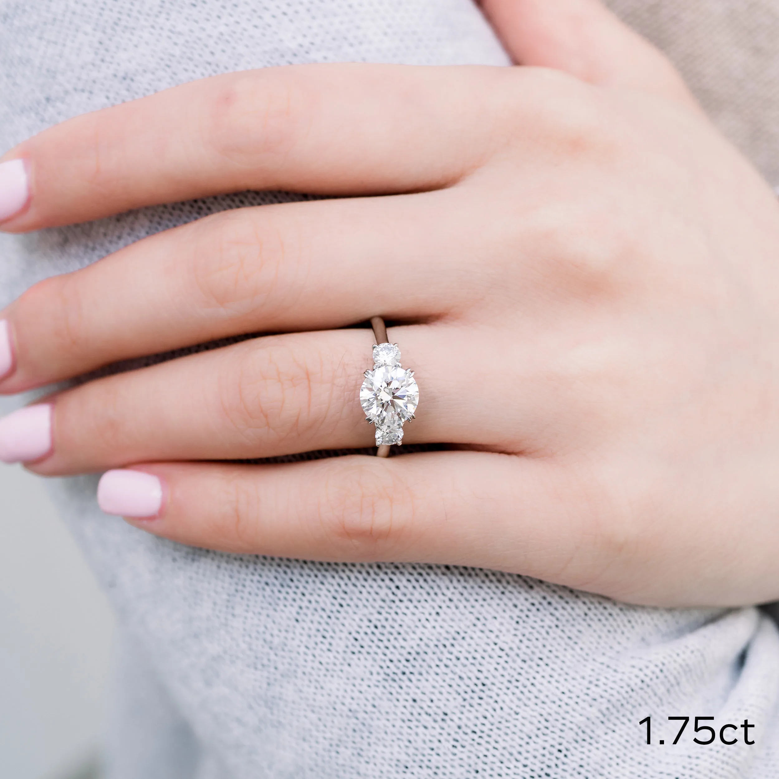 Platinum 2.25ct Round Three Stone Lab Created Diamond Engagement Ring Ada Diamonds Design AD-070 on Hand