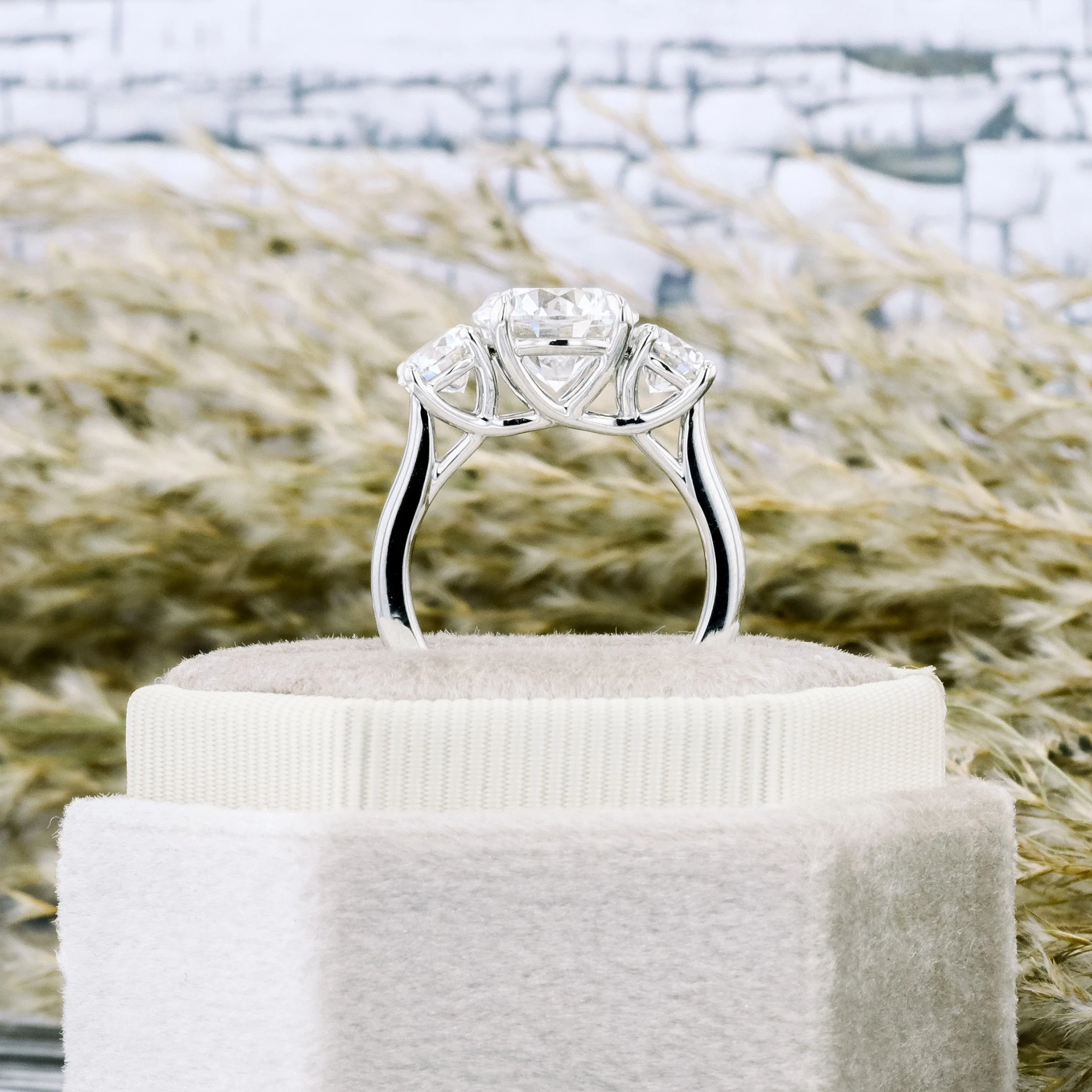 platinum 3.5 carat round lab created diamond three stone engagement ring ada diamonds design ad 070