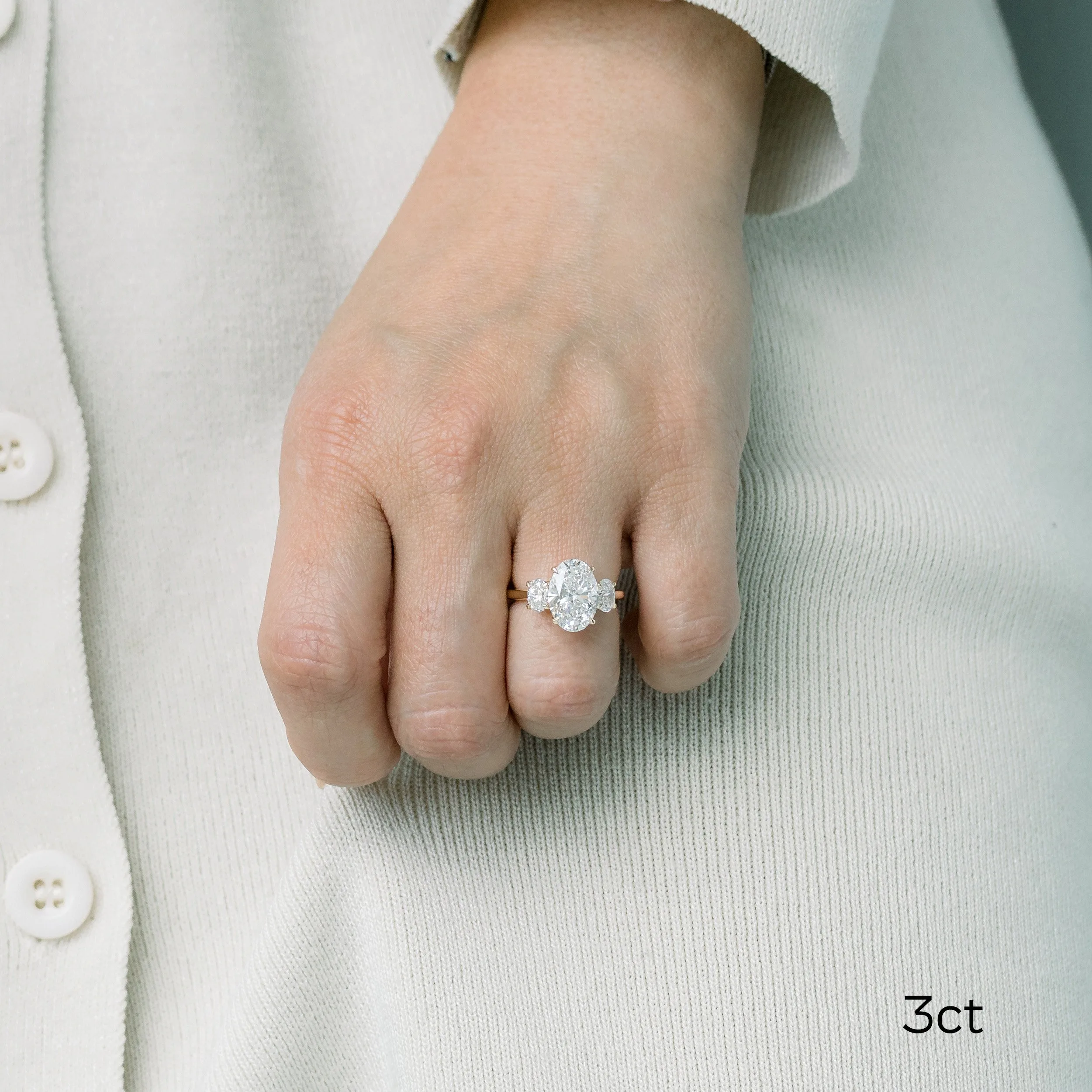 14k gold 3.5 carat oval lab diamond three stone engagement ring ada diamonds design ad 158 on model