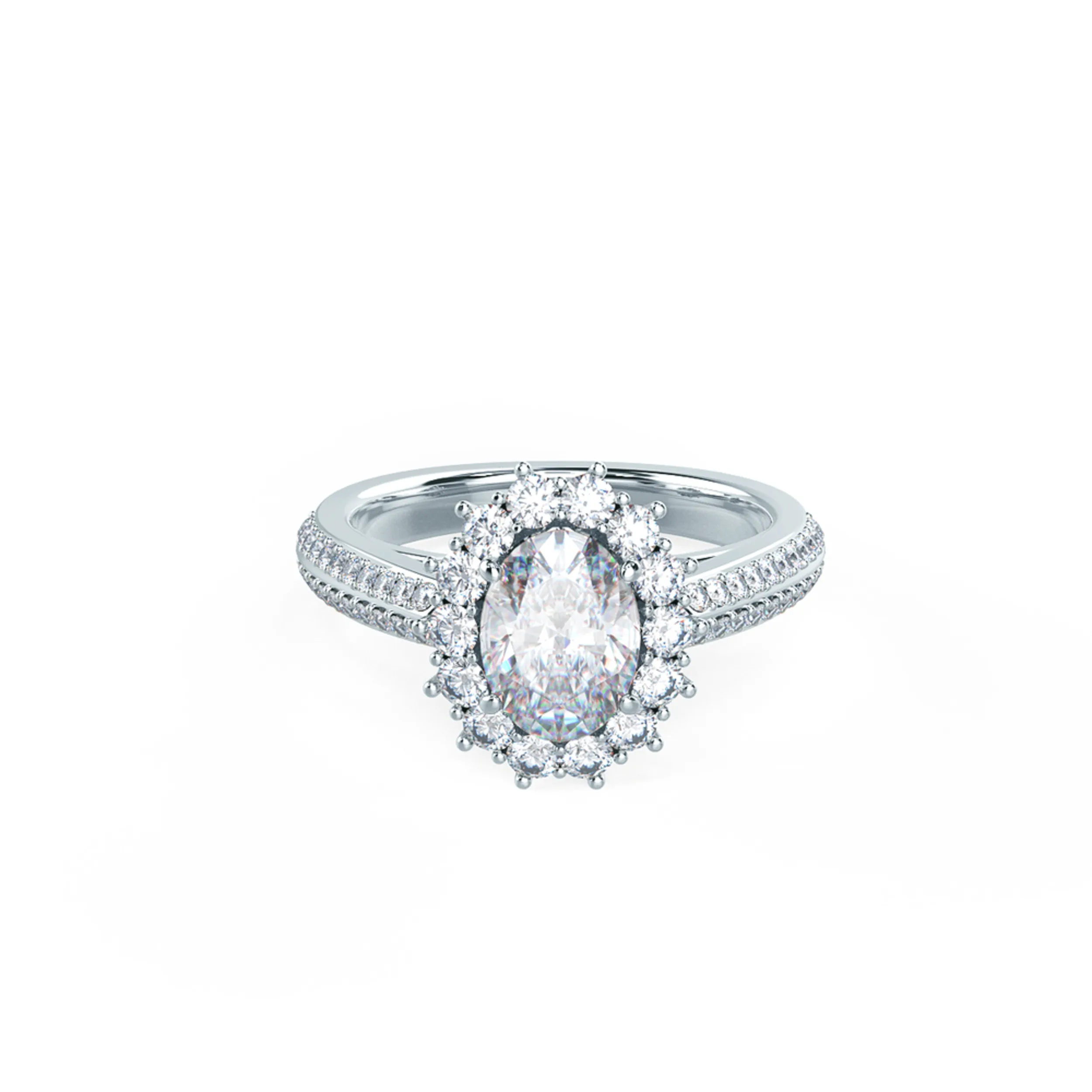 Classic Royal Halo Pave Lab Created Diamond Engagement Ring in Platinum Design-116