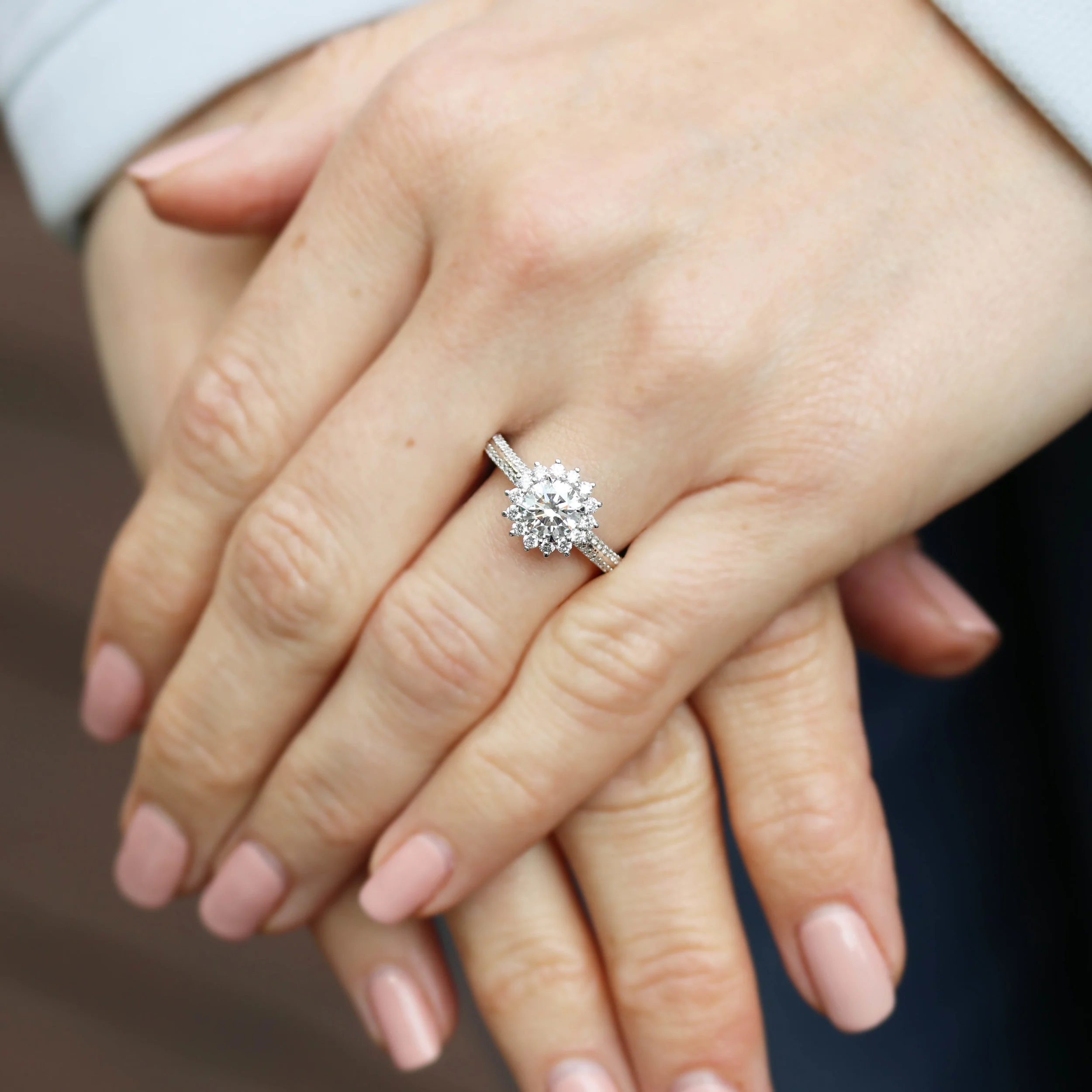 Classic Royal Setting Lab Grown Diamond Engagement Ring On Model AD116