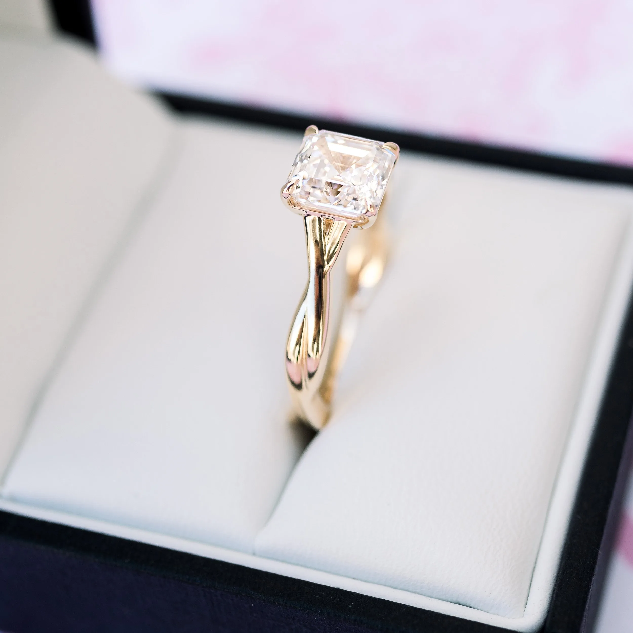 1.75ct asscher cut lab diamond twisting band solitaire engagement ring ada diamonds design ad 366