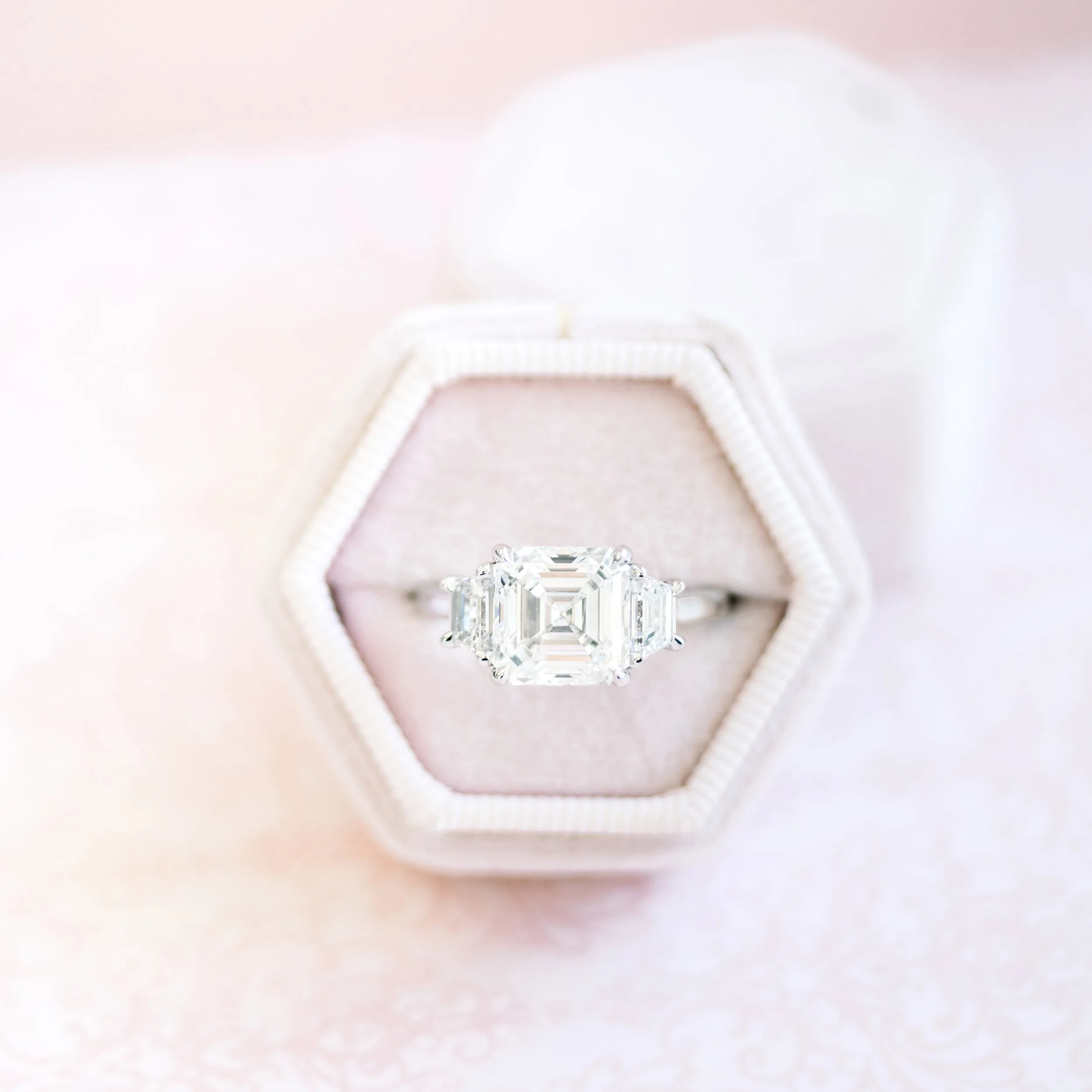 platinum 3.5 carat asscher cut lab diamond engagement ring with trapezoid side stones ada diamonds design ad 494 macro