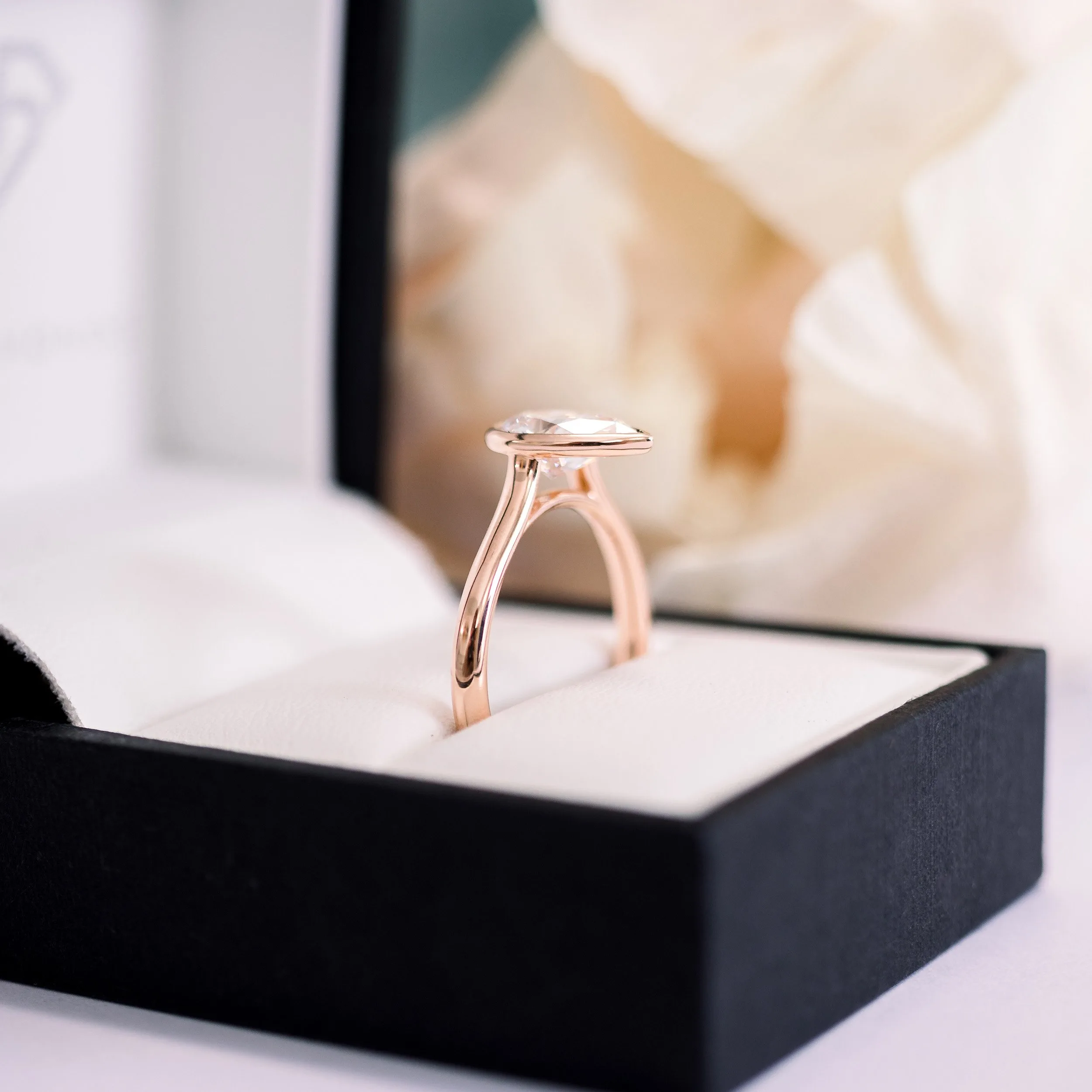 1.5ct pear cathederal bezel solitaire made in 18k rose gold engagement ring made with laboratory grown diamonds ADA Diamonds ad 148