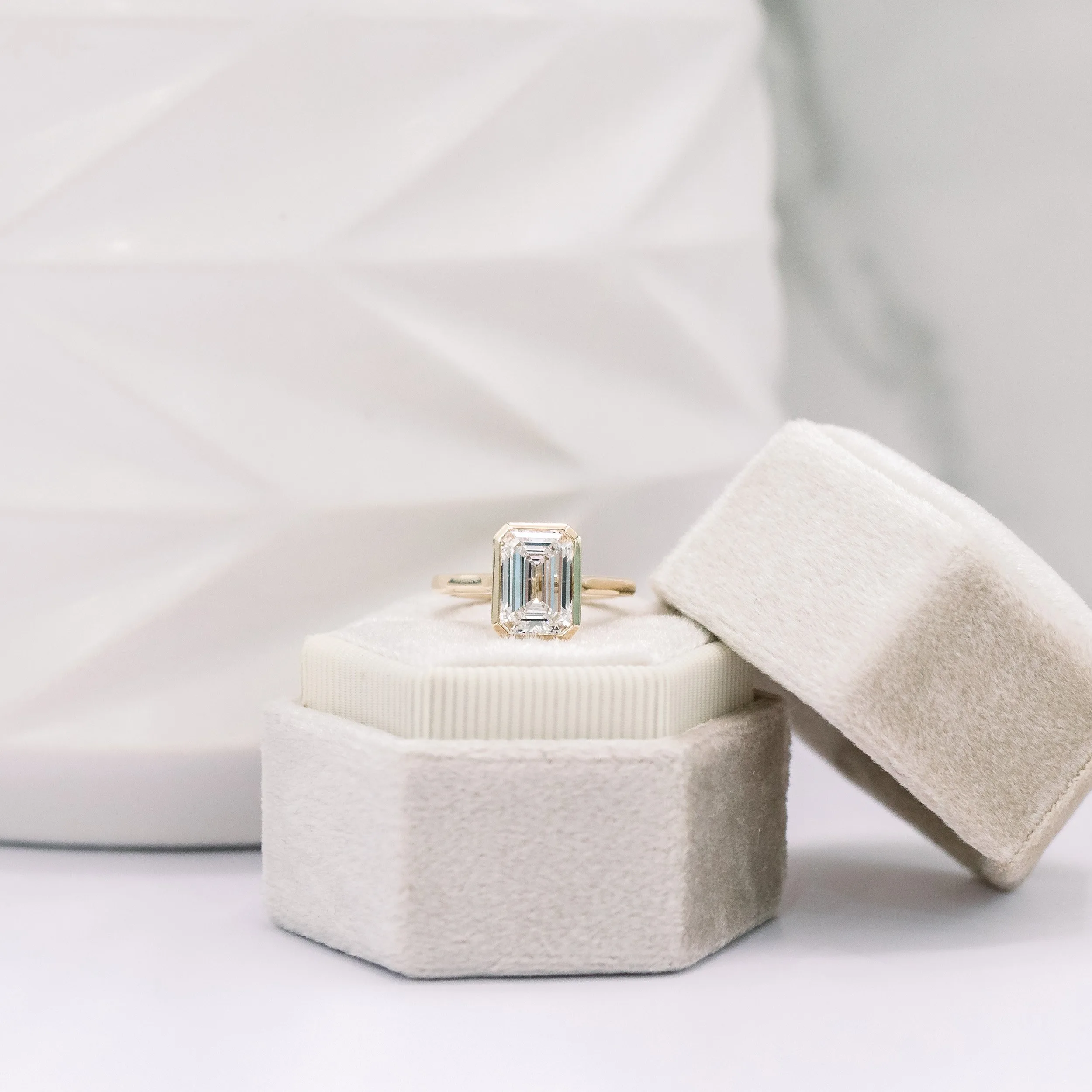 2.75ct emerald cut lab diamond in 14k yellow gold bezel solitaire engagement ring ada diamonds design ad 148 macro