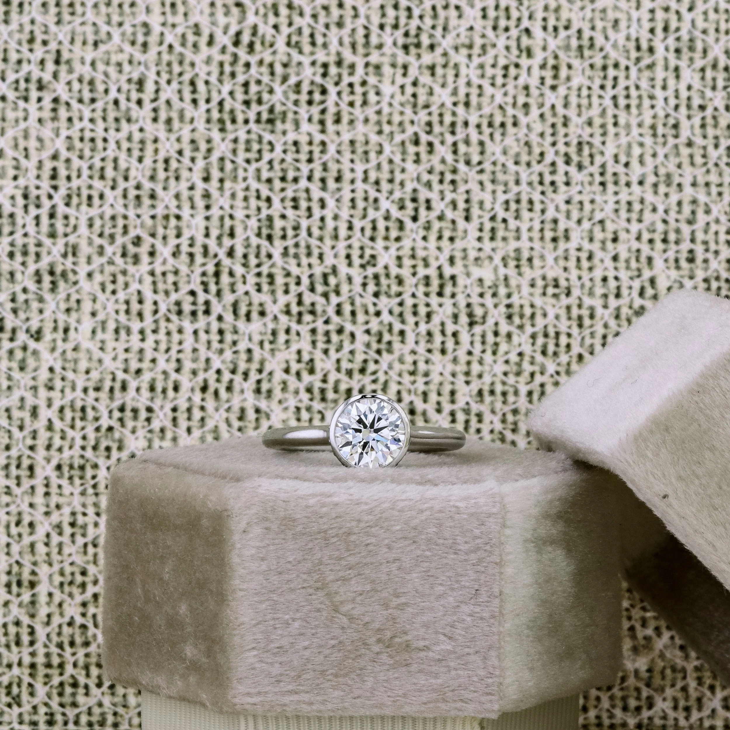 platinum 1.25ct round manmade diamond in bezel solitaire engagement ring setting with hidden halo ada diamonds design ad 148 macro