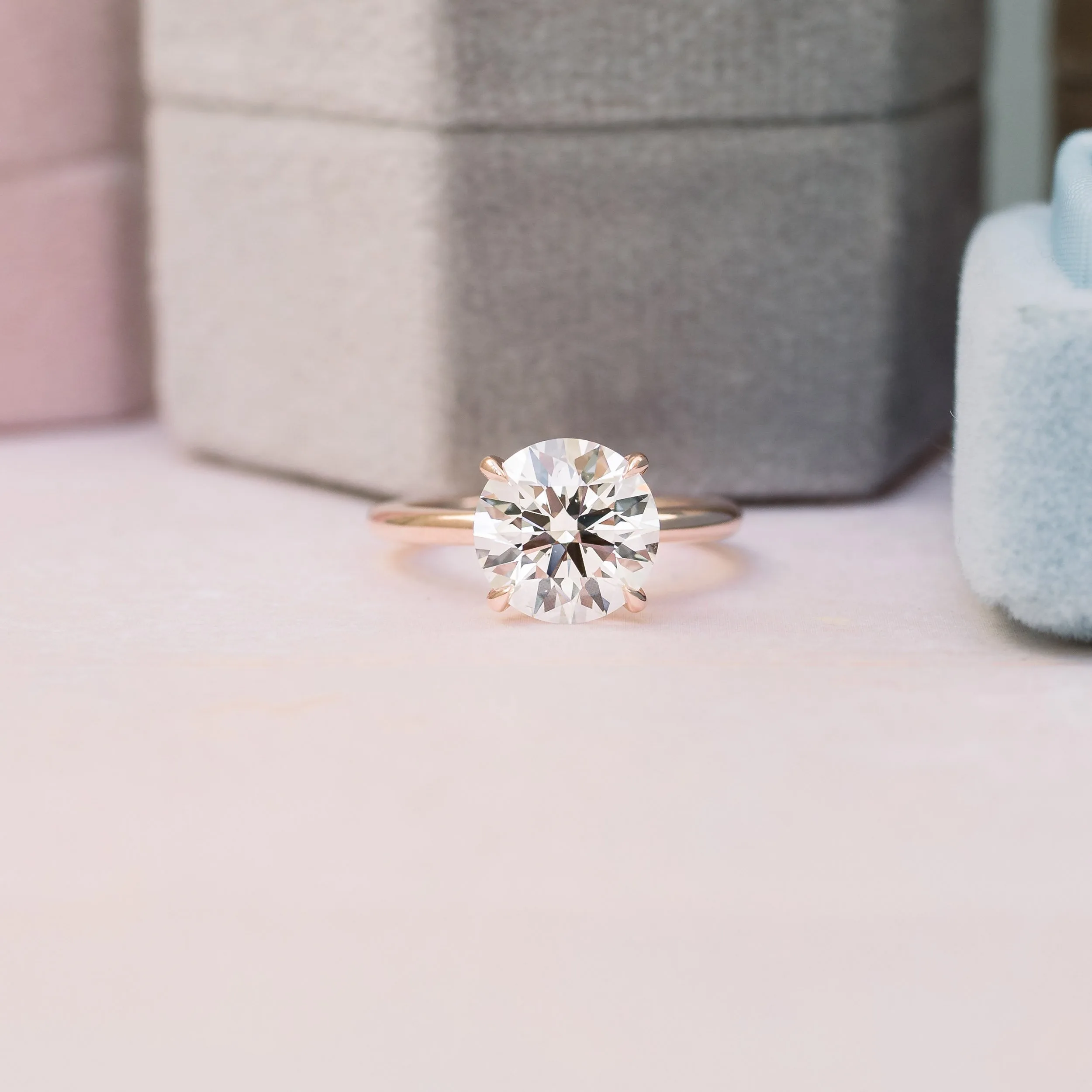 14k rose gold solitaire with 3ct round lab diamond