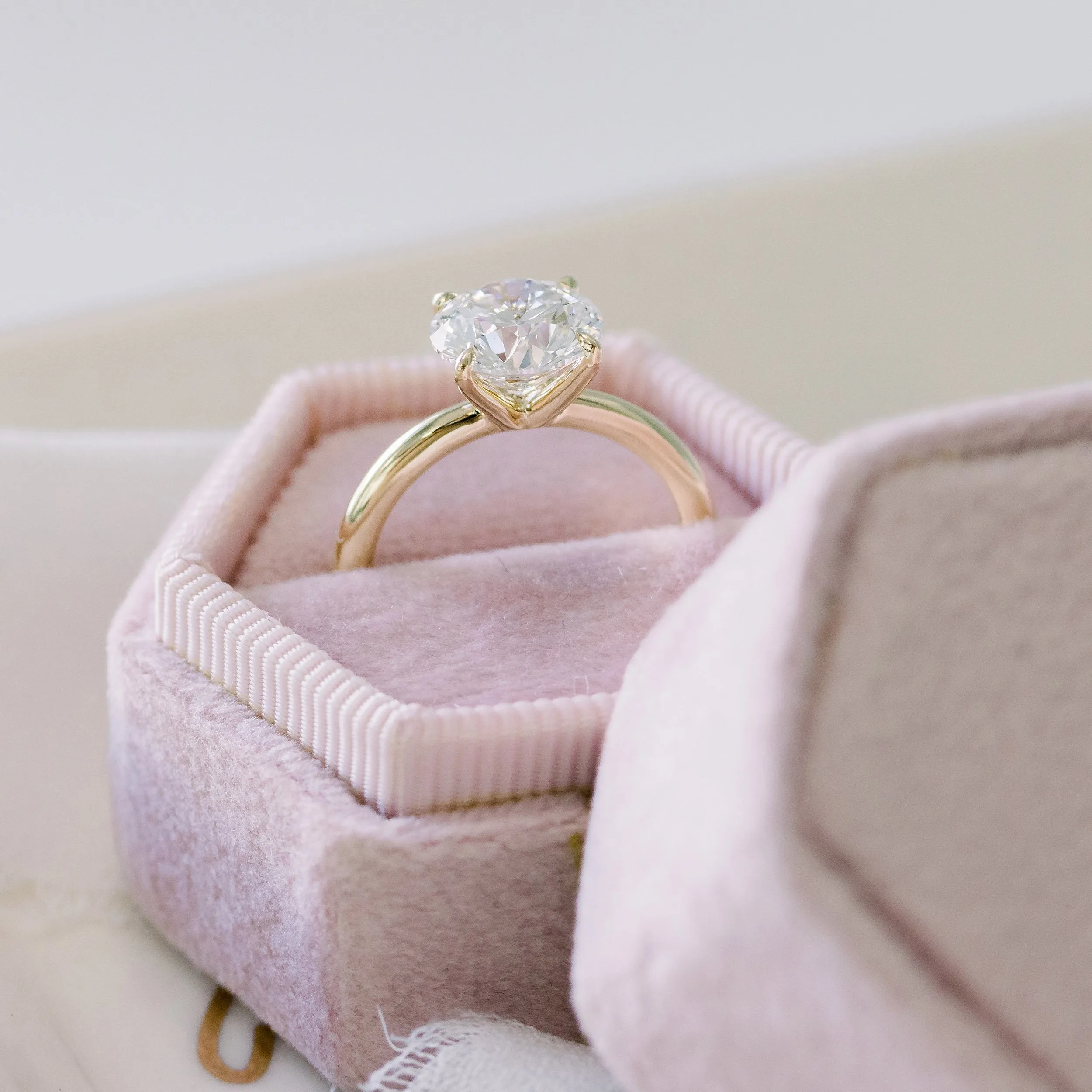 yellow gold four prong solitaire lab diamond engagement ring