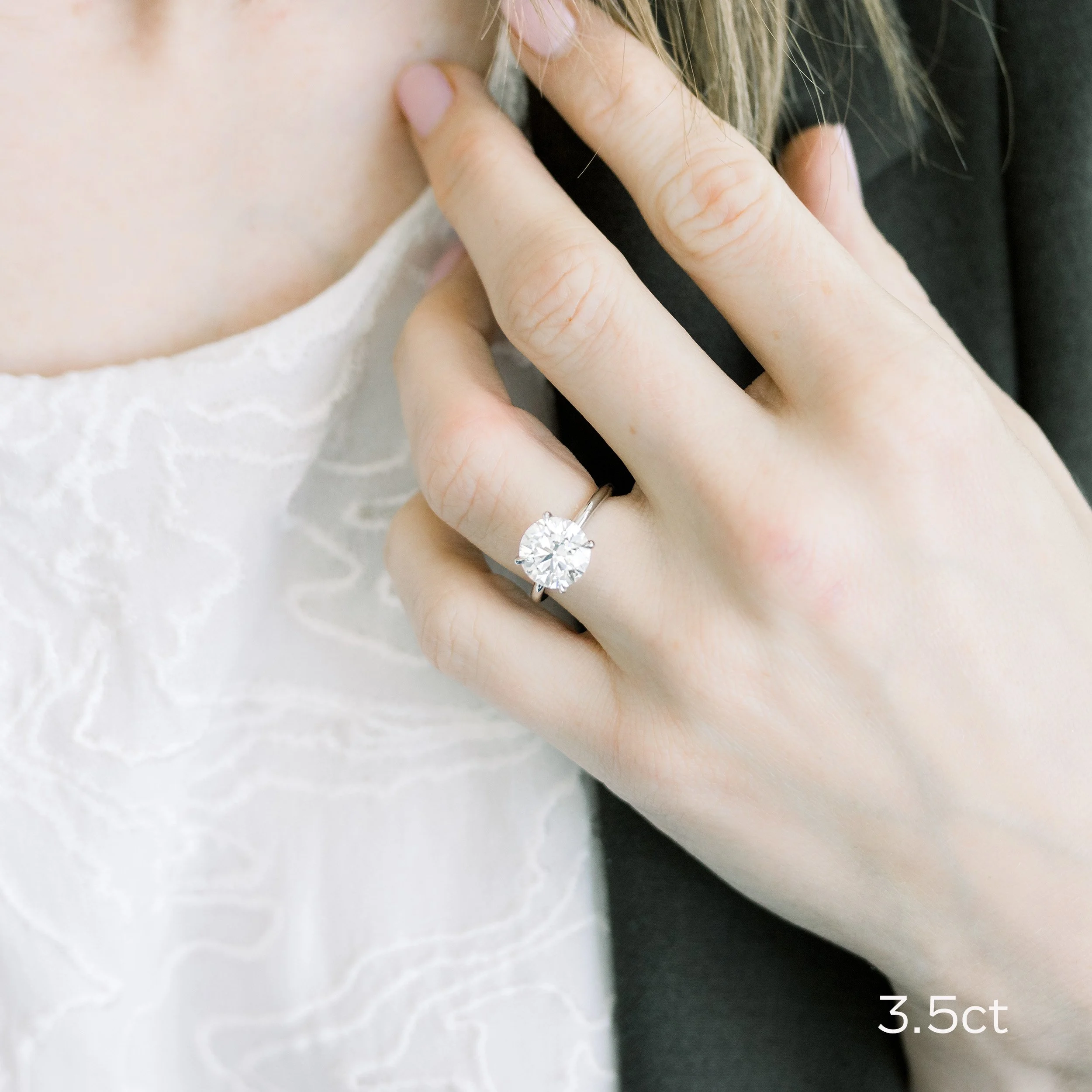 3.5 Carat Round Platinum Lab Diamond Solitaire Engagement Ring with Wedding Band on Model Ada Diamonds Design Number AD-144