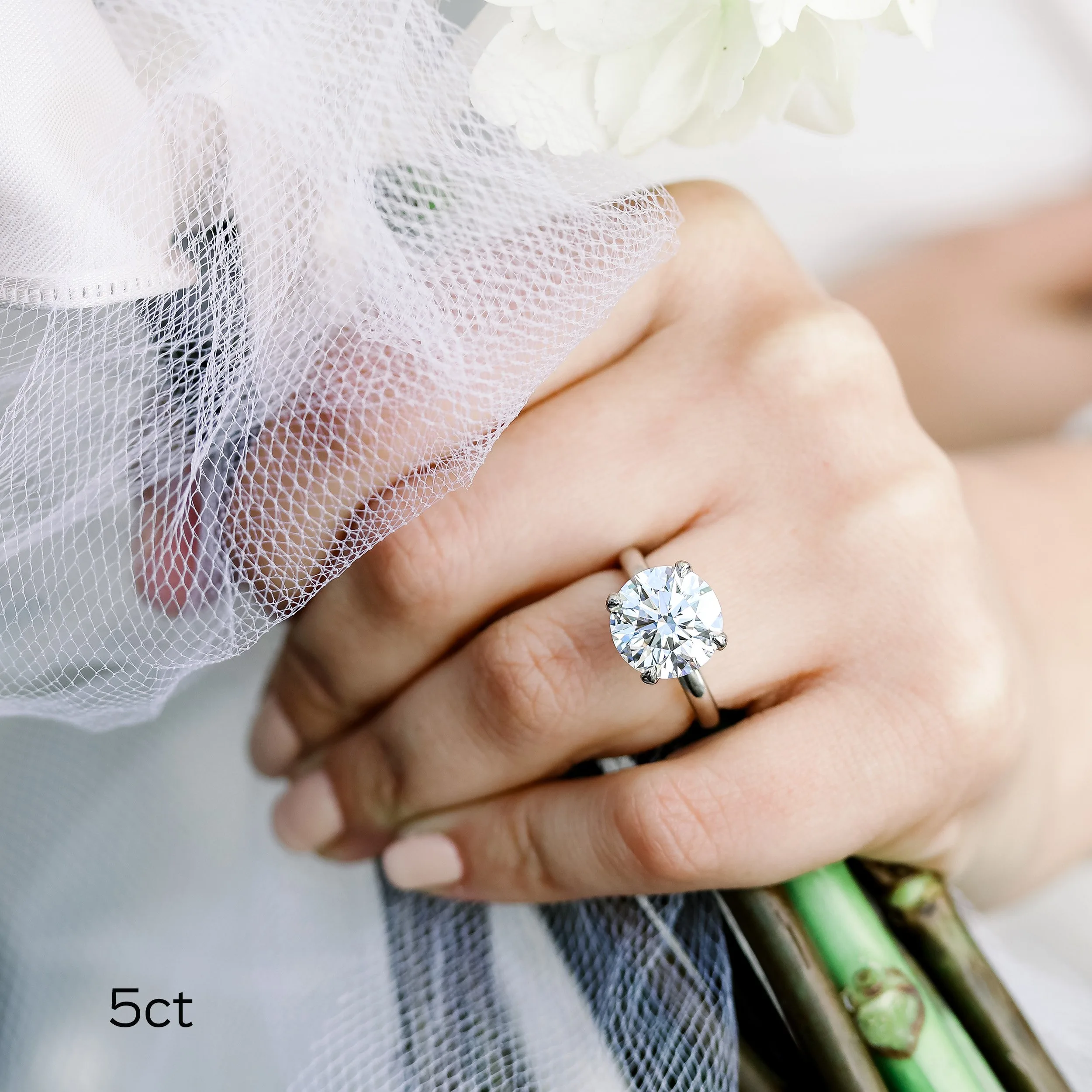 5 Carat Round Classic Four Prong Engagement Ring On Model Ada Diamonds Design AD-144