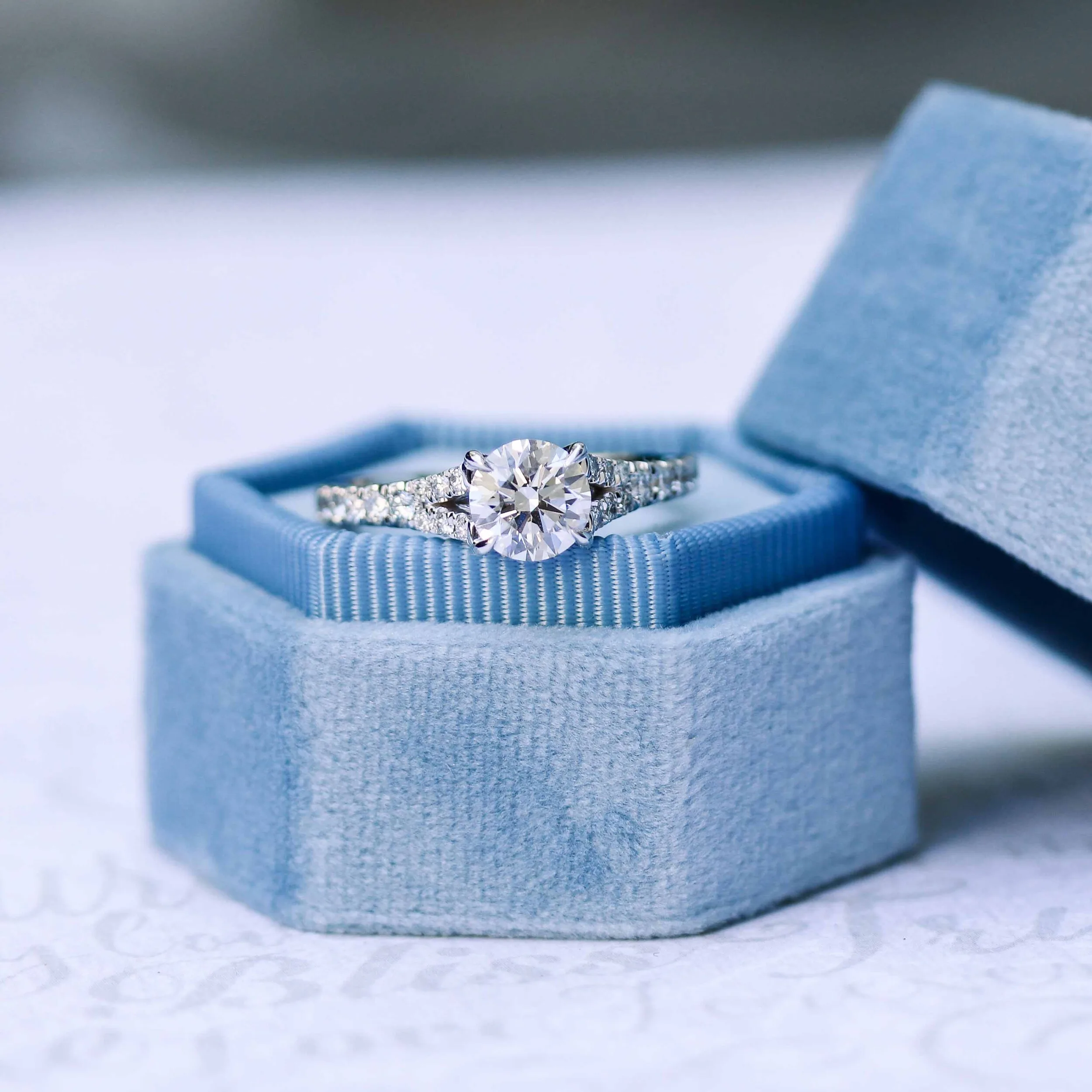1ct Round Lab Diamond Split Shank Trellis Engagement Ring White Gold Ada Diamonds Design AD-153 Artistic