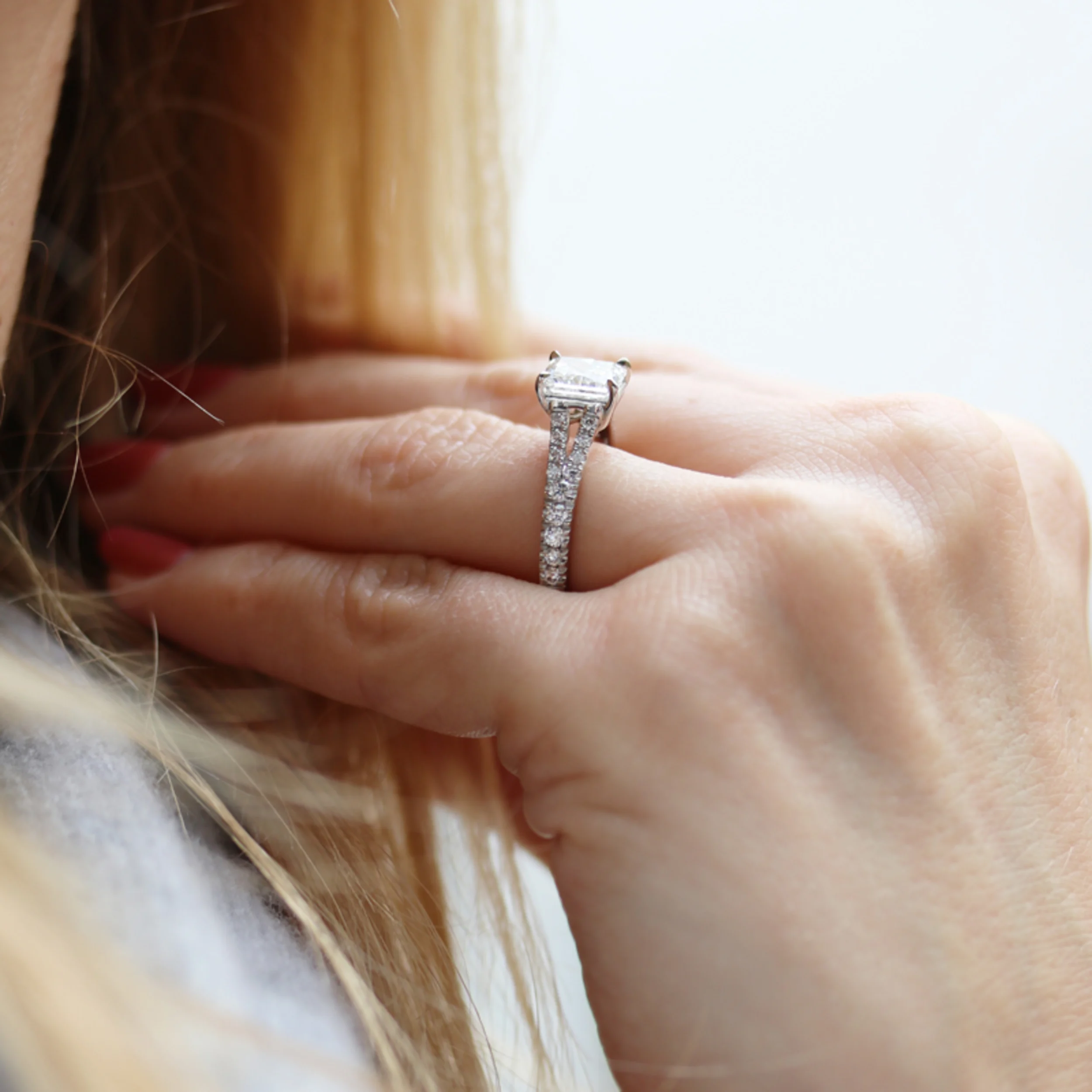 Trellis Split Shank Setting Lab Created Diamond Engagement Ring On Model Design AD153