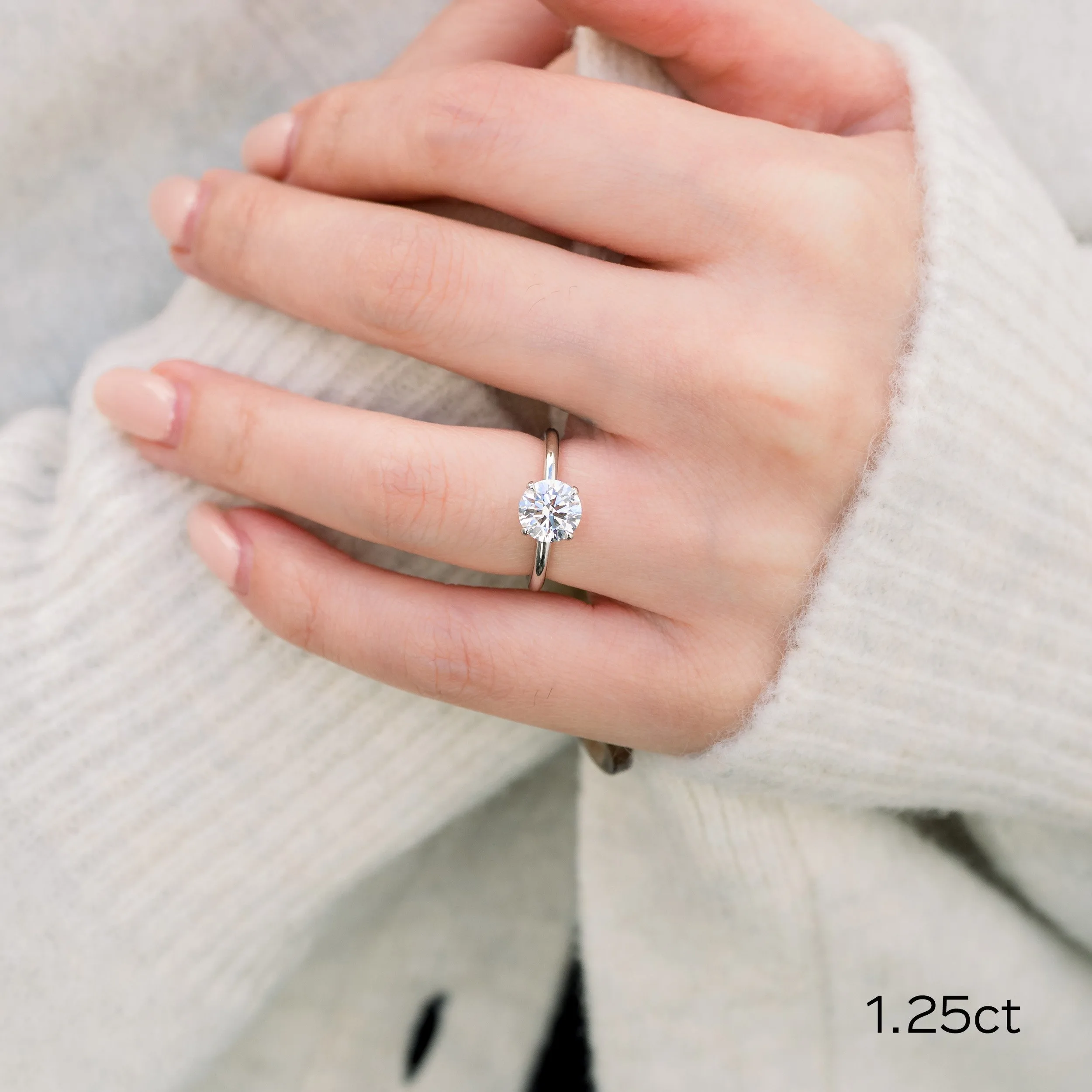 White Gold 1.25 Carat Round Brilliant Solitaire Engagement Ring Feat. Lab Grown Diamonds Ada Diamonds Design Number AD-144 on Model Shot