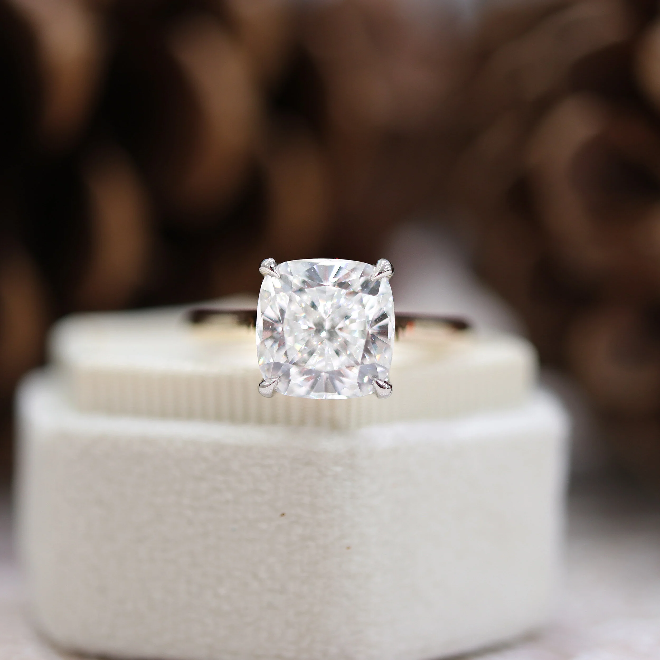 Platinum 3.5ct Cushion Cut Lab Diamond Solitaire Engagement Ring Ada Diamonds Design AD-334 Macro