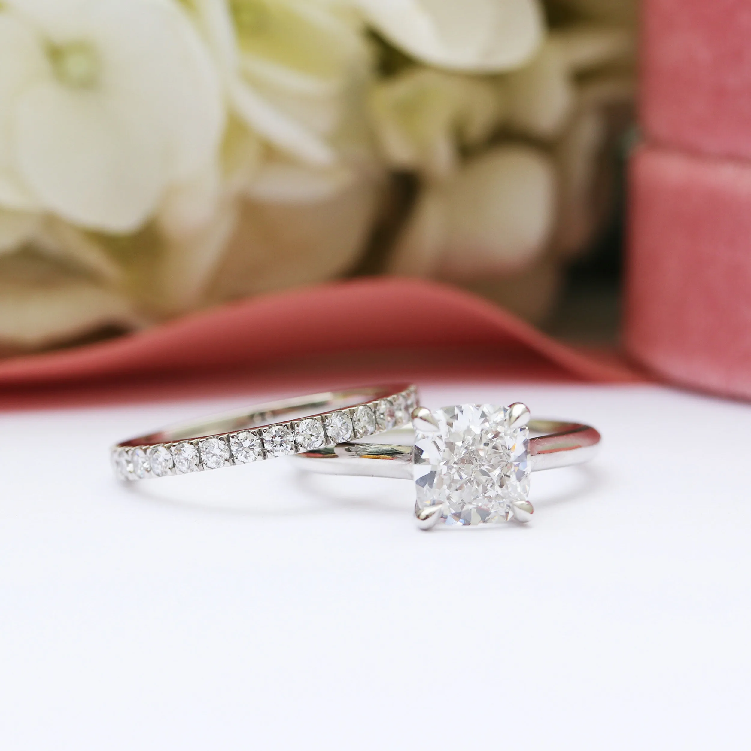 Platinum 2ct Cushion Cut Cathedral Solitaire Engagement Ring Ada Diamonds Design AD-334 Macro