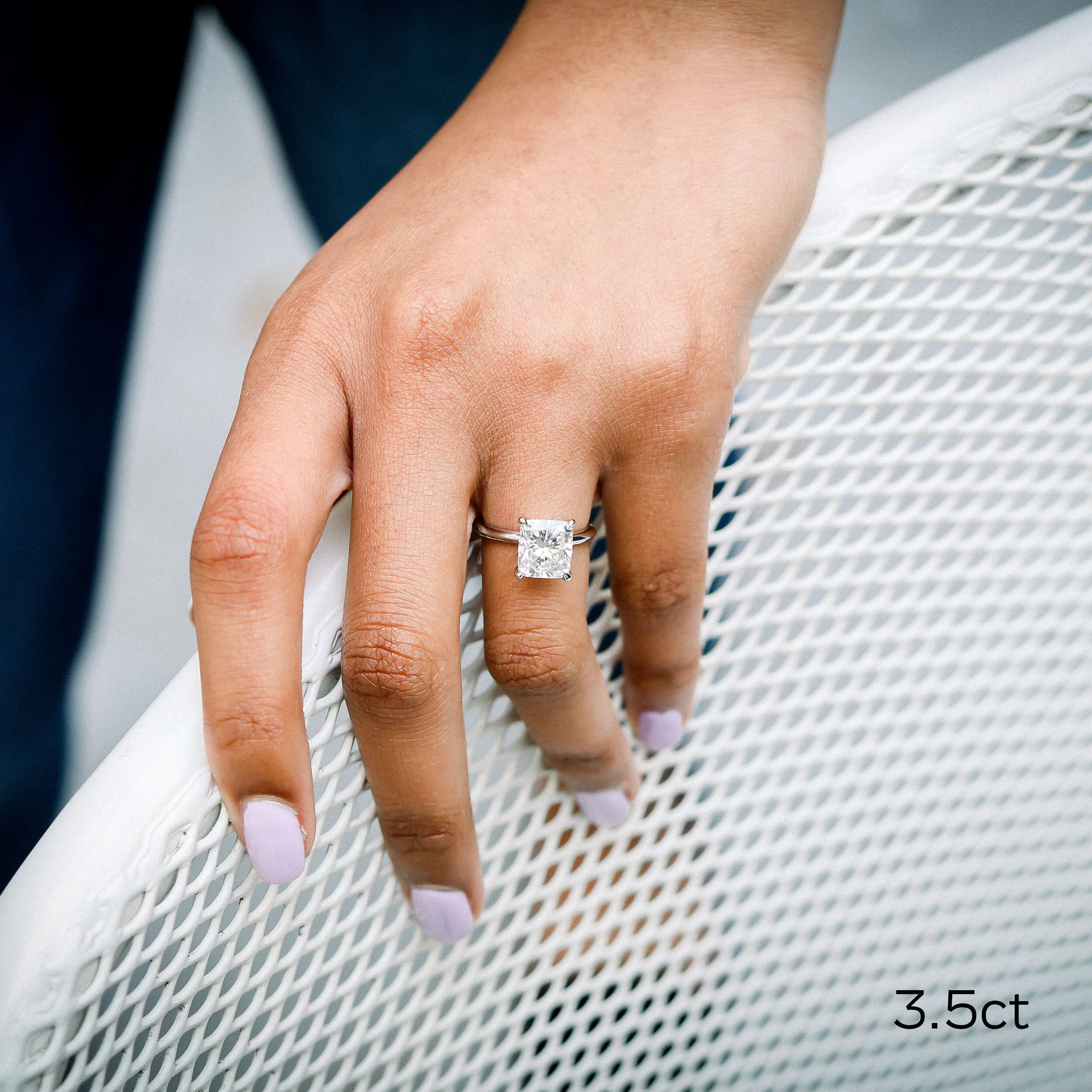 Platinum 3.5 Carat Cushion Cut Lab Diamond Solitaire Engagement Ring Ada Diamonds Design AD-335 on Model