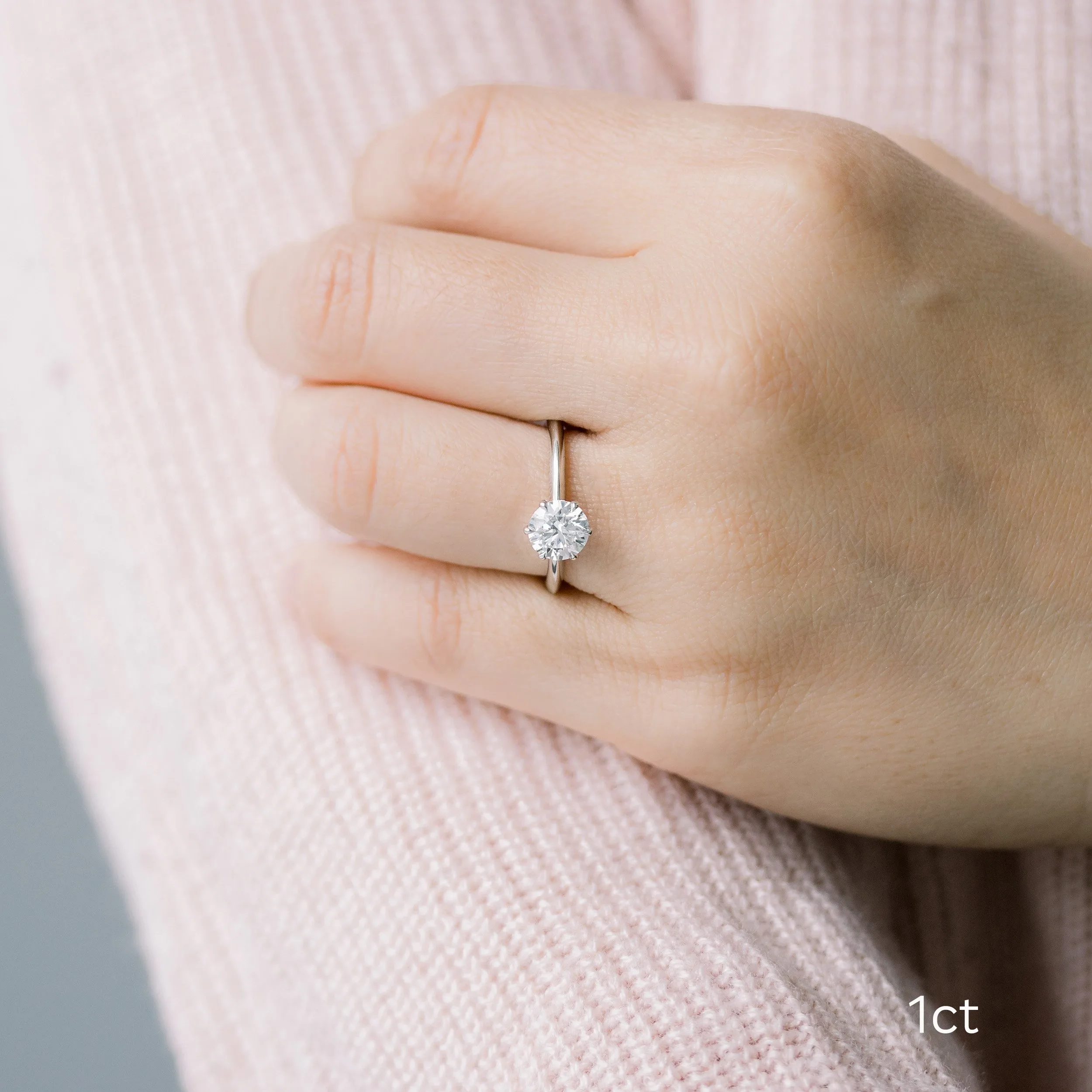 Platinum One Carat Tiffany Setting Lab Diamond Engagement Ring Ada Diamonds Design Number AD-067 On Model