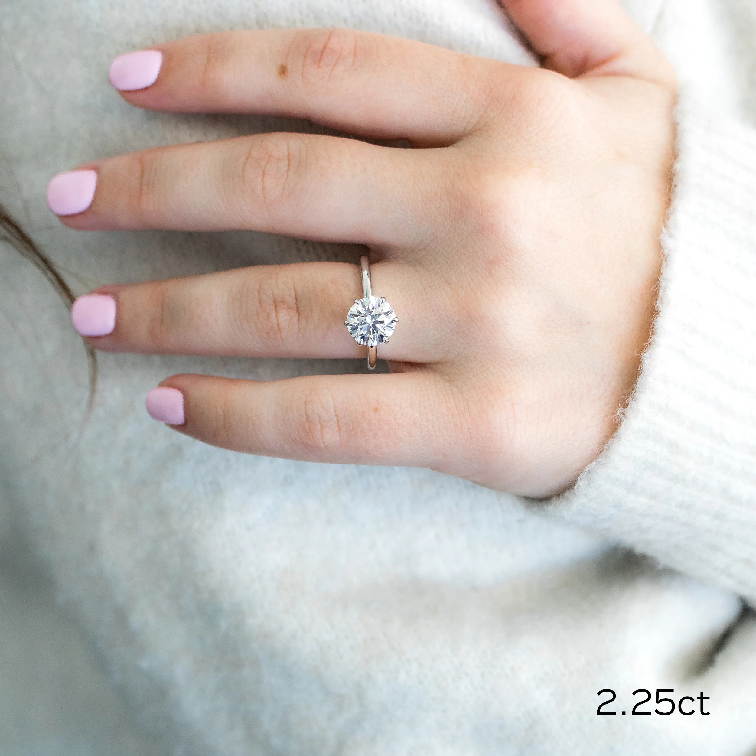 platinum 2.25ct round lab grown diamond six prong solitaire engagement ring ada diamonds design ad067 on model