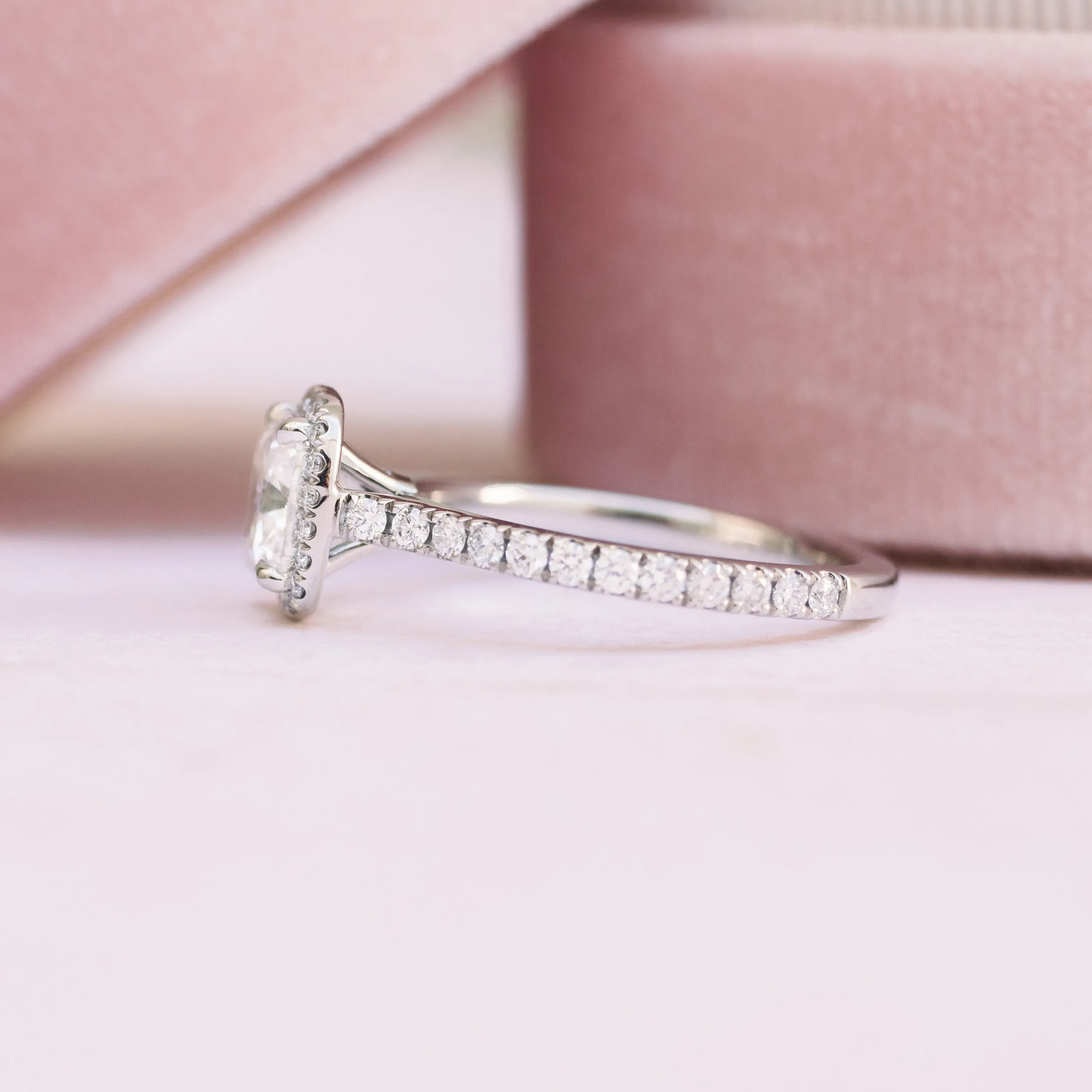 2ct cushion cut lab diamond halo engagement ring setting platinum ada diamonds design ad-364 profile view