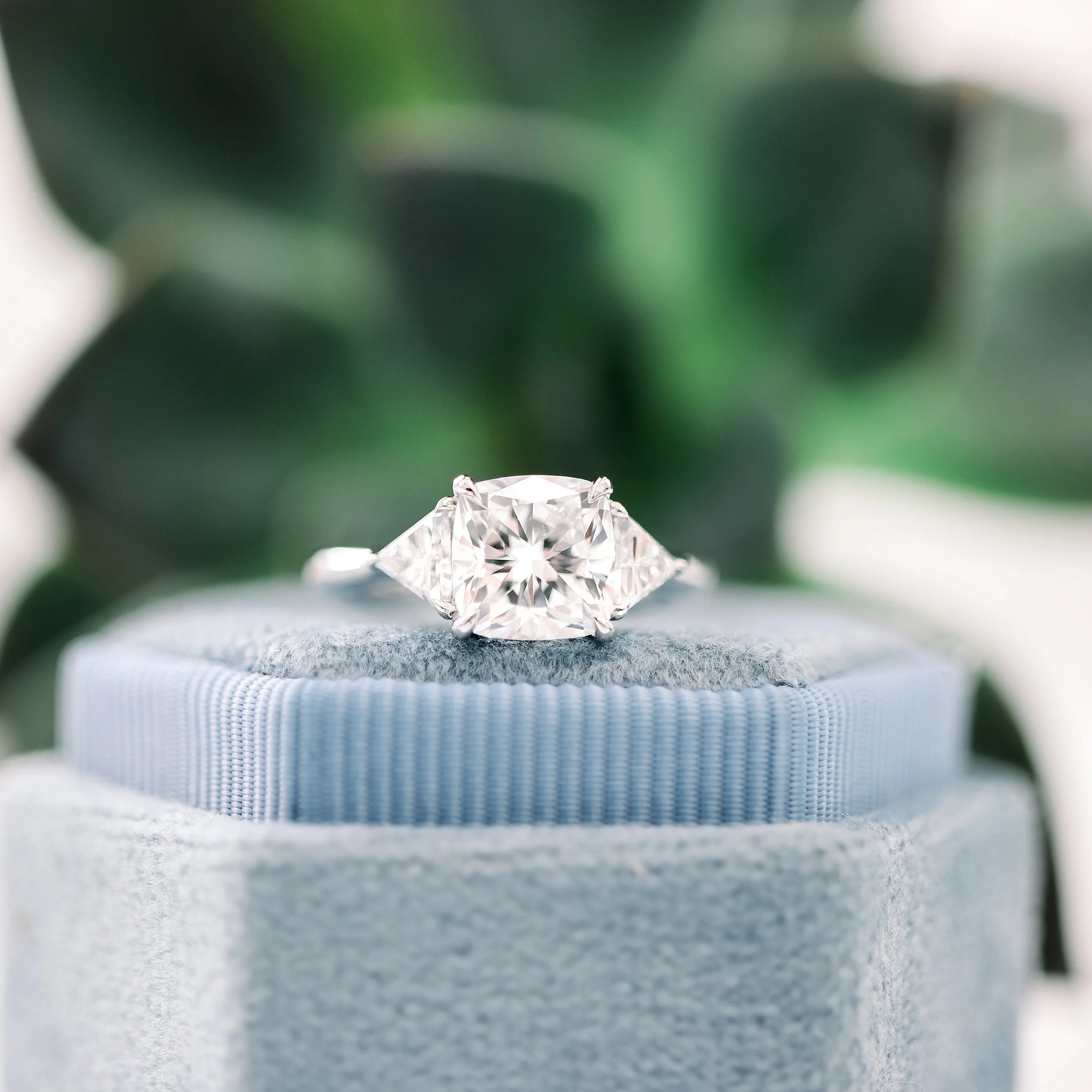 platinum 2 carat cushion cut and trillion lab diamond engagement ring ada diamonds design ad472