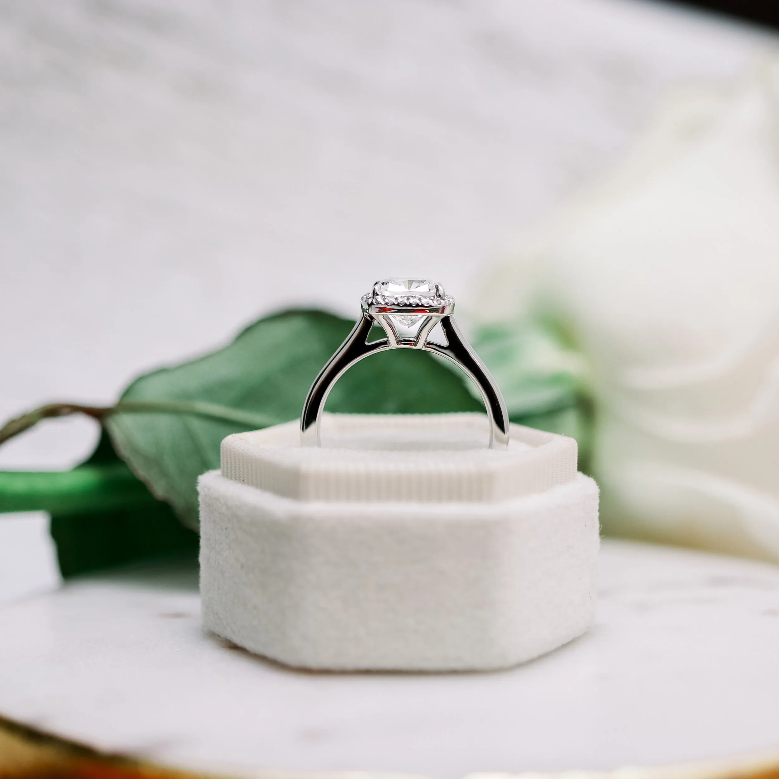 Platinum 2ct lab grown diamond cushion cut engagement ring profile