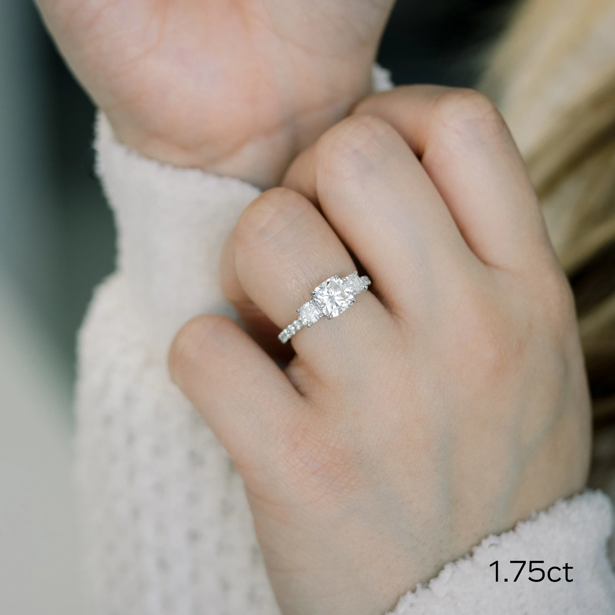 platinum 3 carat cushion cut pavé lab diamond engagement ring ada diamonds design ad 476 on model