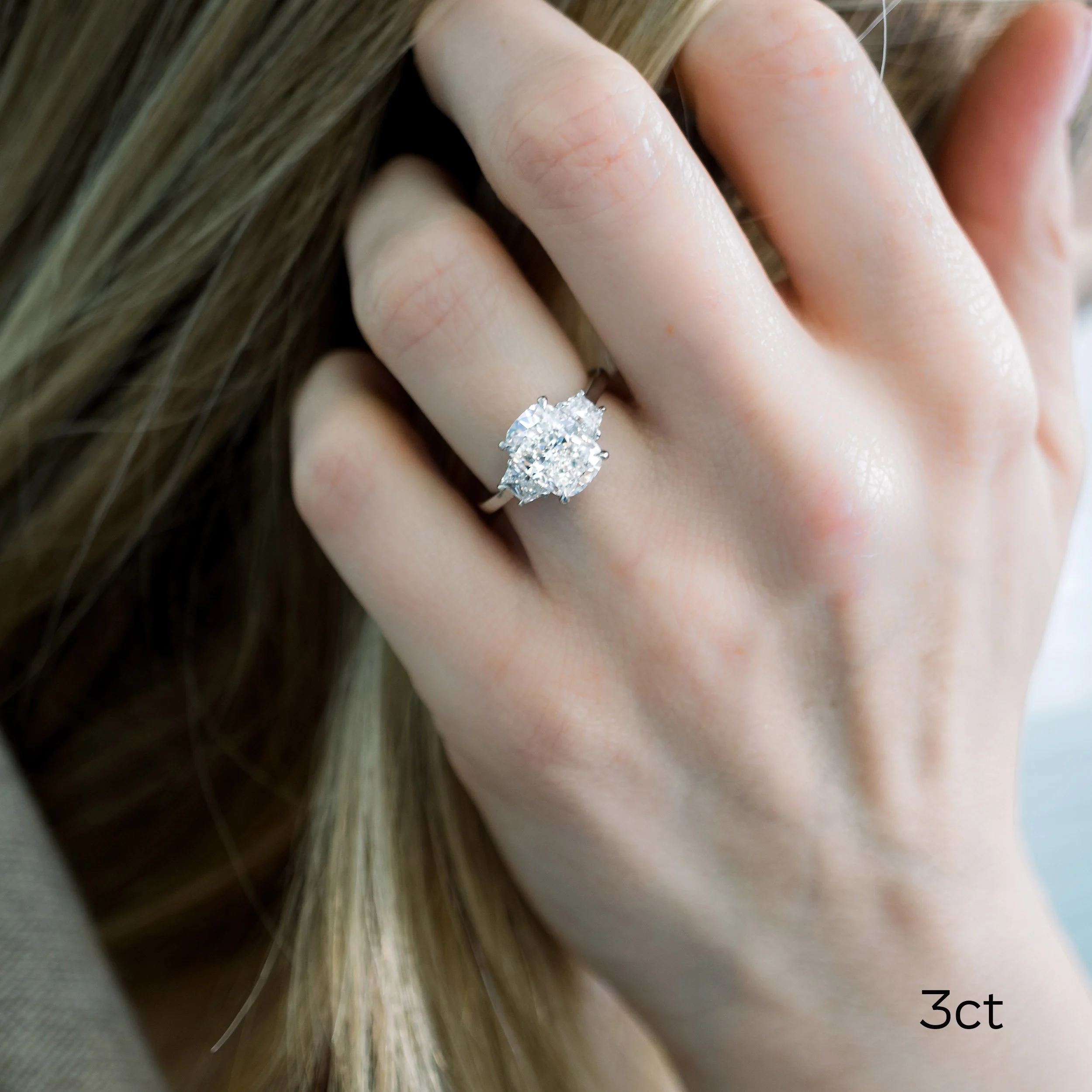 platinum 3 carat cushion cut lab created diamond engagement ring with trapezoid side stones ada diamonds design ad 475