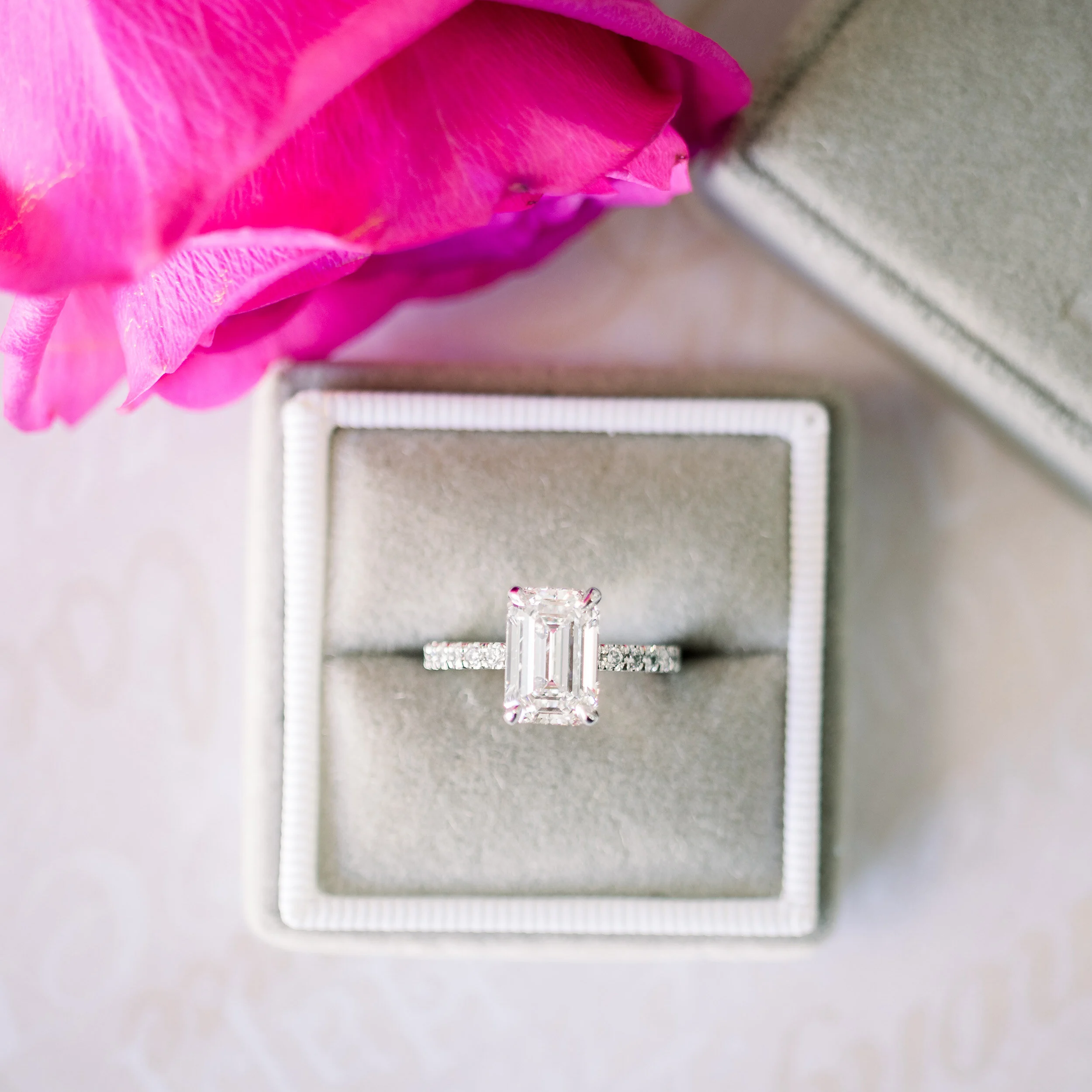 Platinum 2 Carat Emerald Cut Lab Created Diamond Classic Pavé Engagement Ring Ada Diamonds Design AD-351 Artistic