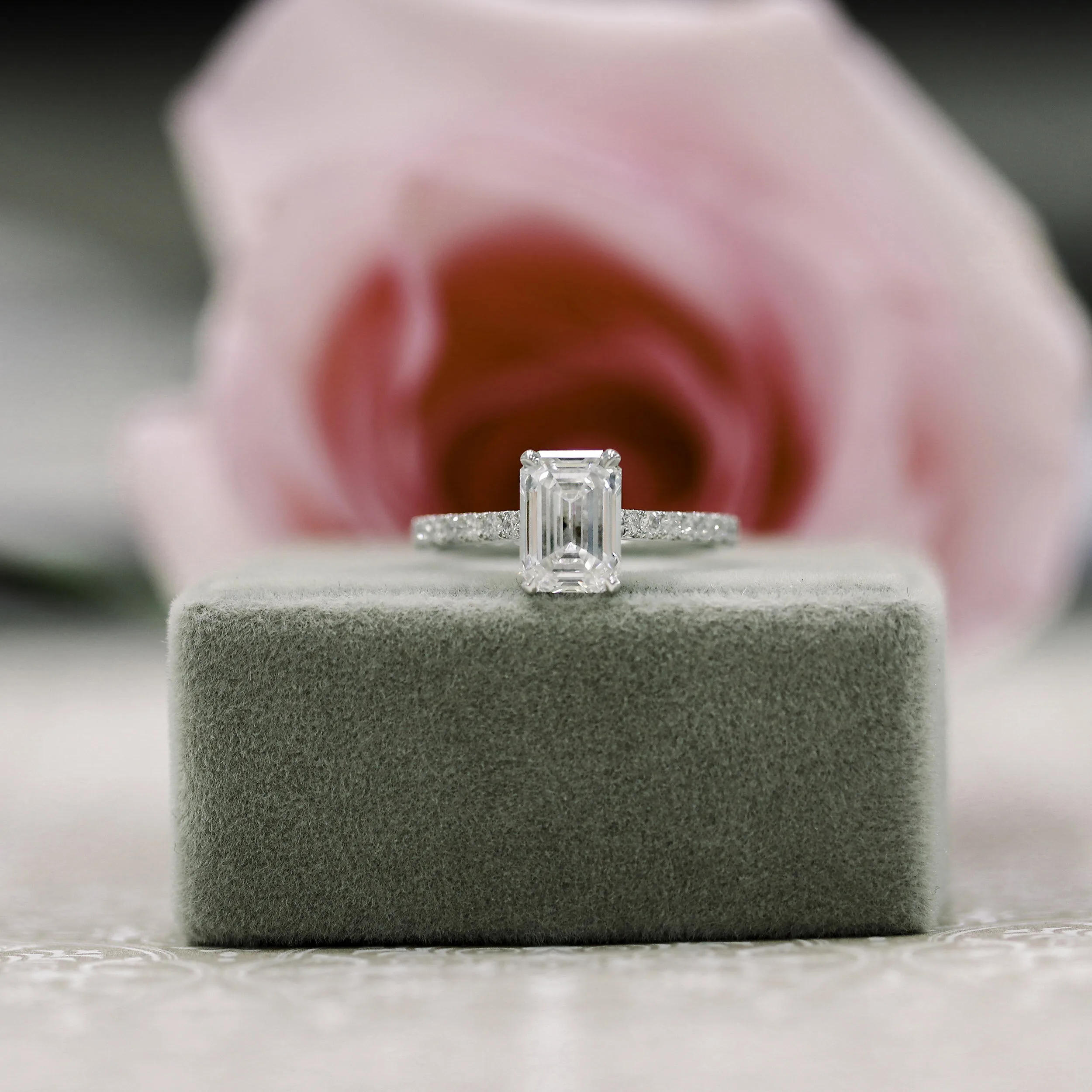 White Gold Two Carat Emerald Cut Pavé Engagement Ring Ada Diamonds Design AD-352 Macro