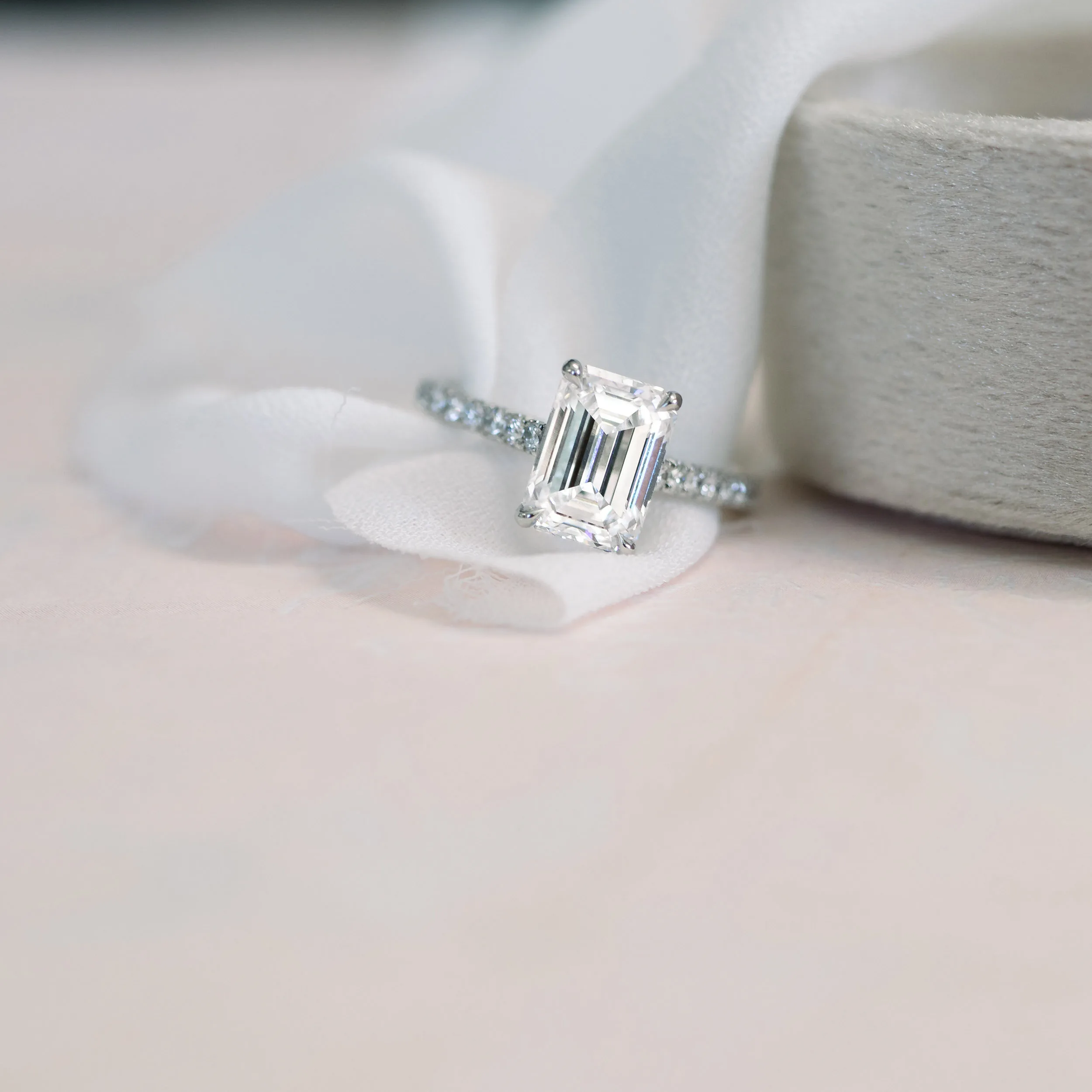 lab diamond emerald cut engagement ring
