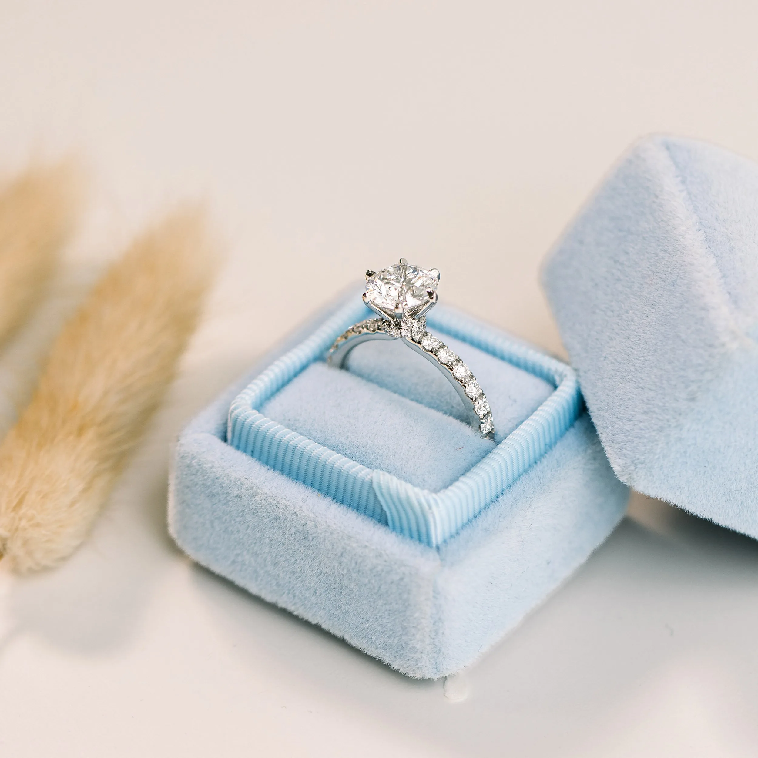 Manmade Six Prong Lab Diamond Pavé Engagement Ring With Diamond Collar AD-244