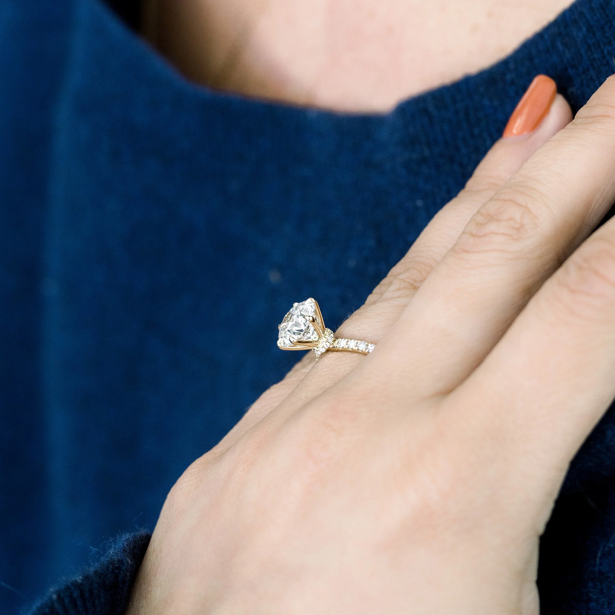 yellow gold 3 ct round diamond collar lab diamond engagement ring with pave band ada diamonds design ad244