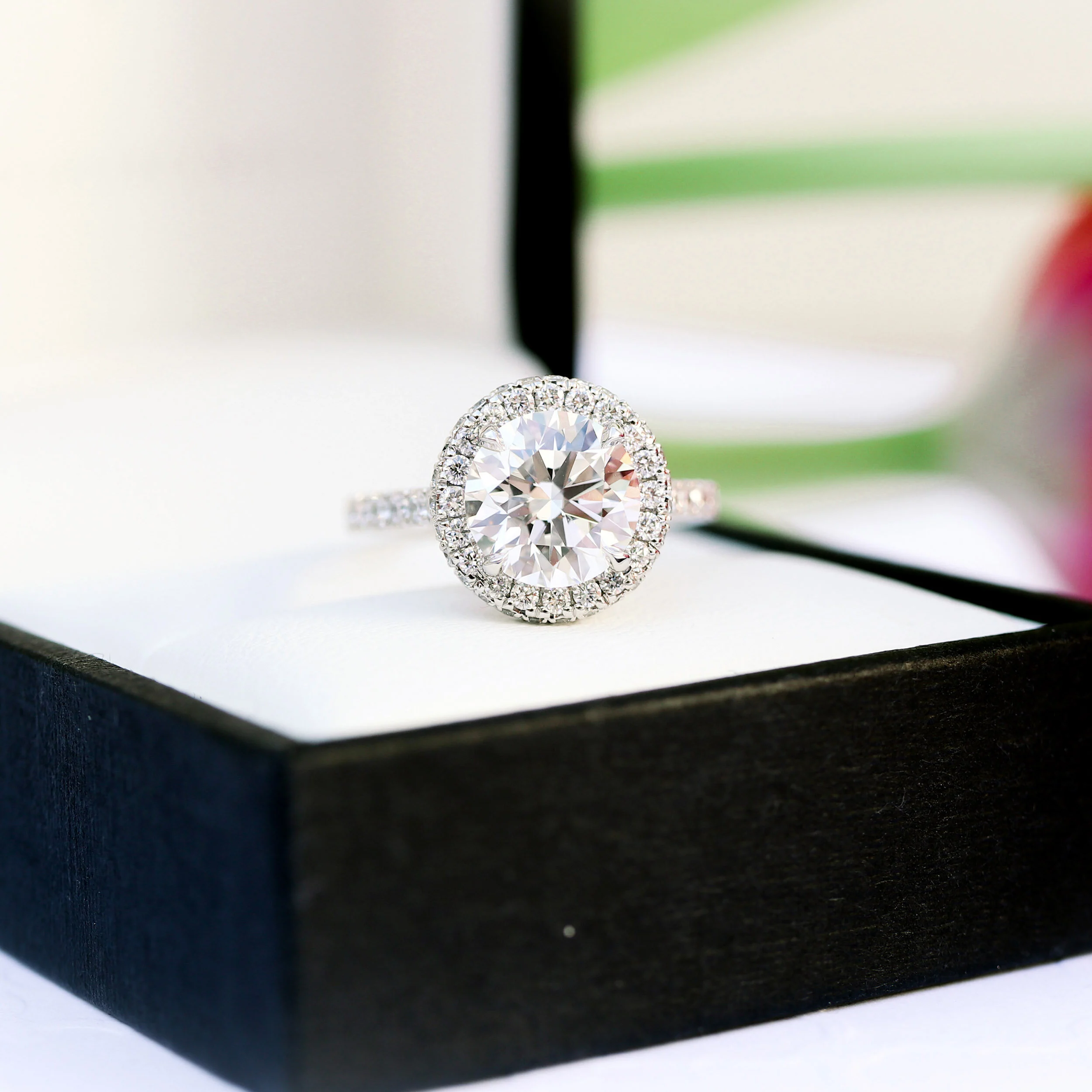 2.5 Carat Round Double Sided Halo Lab Diamond Engagement Ring Platinum Ada Diamonds Design AD-213