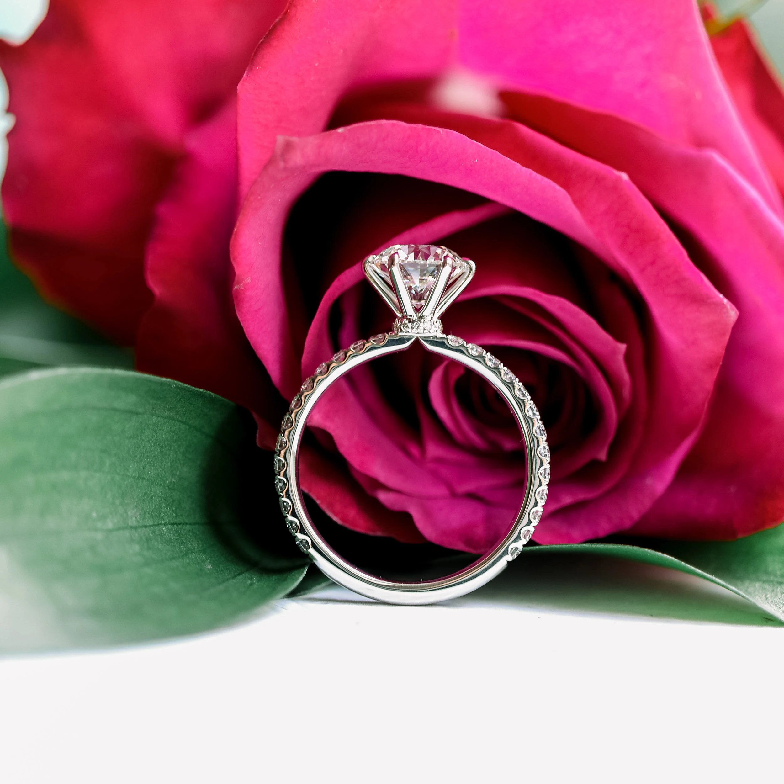 White Gold 1.75ct Round Lab Diamond Engagement Ring with Diamond Collar Ada Diamonds Design AD-244 Profile