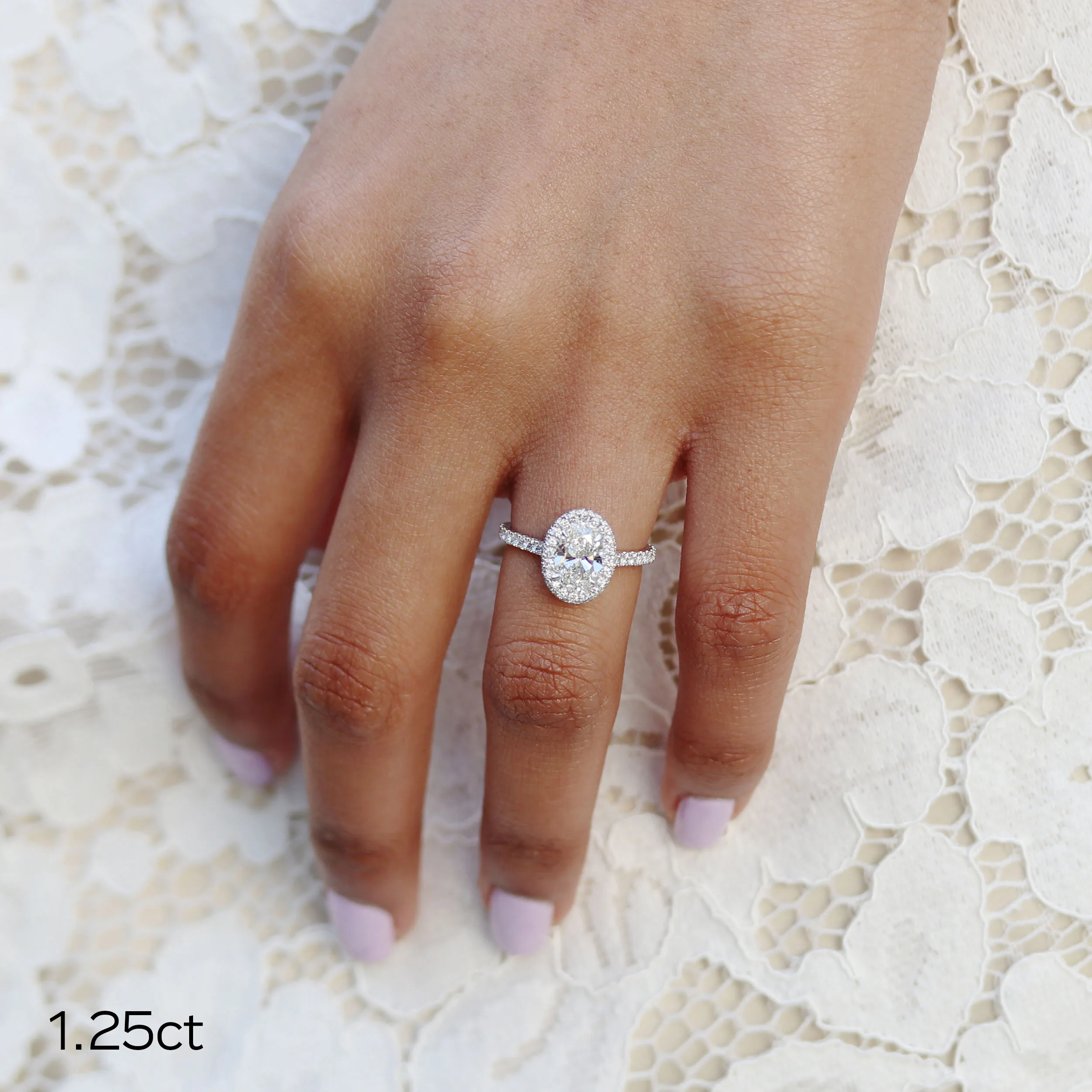 platinum 1.25 carat oval lab diamond double sided halo engagement ring ada diamonds design ad-213 on hand