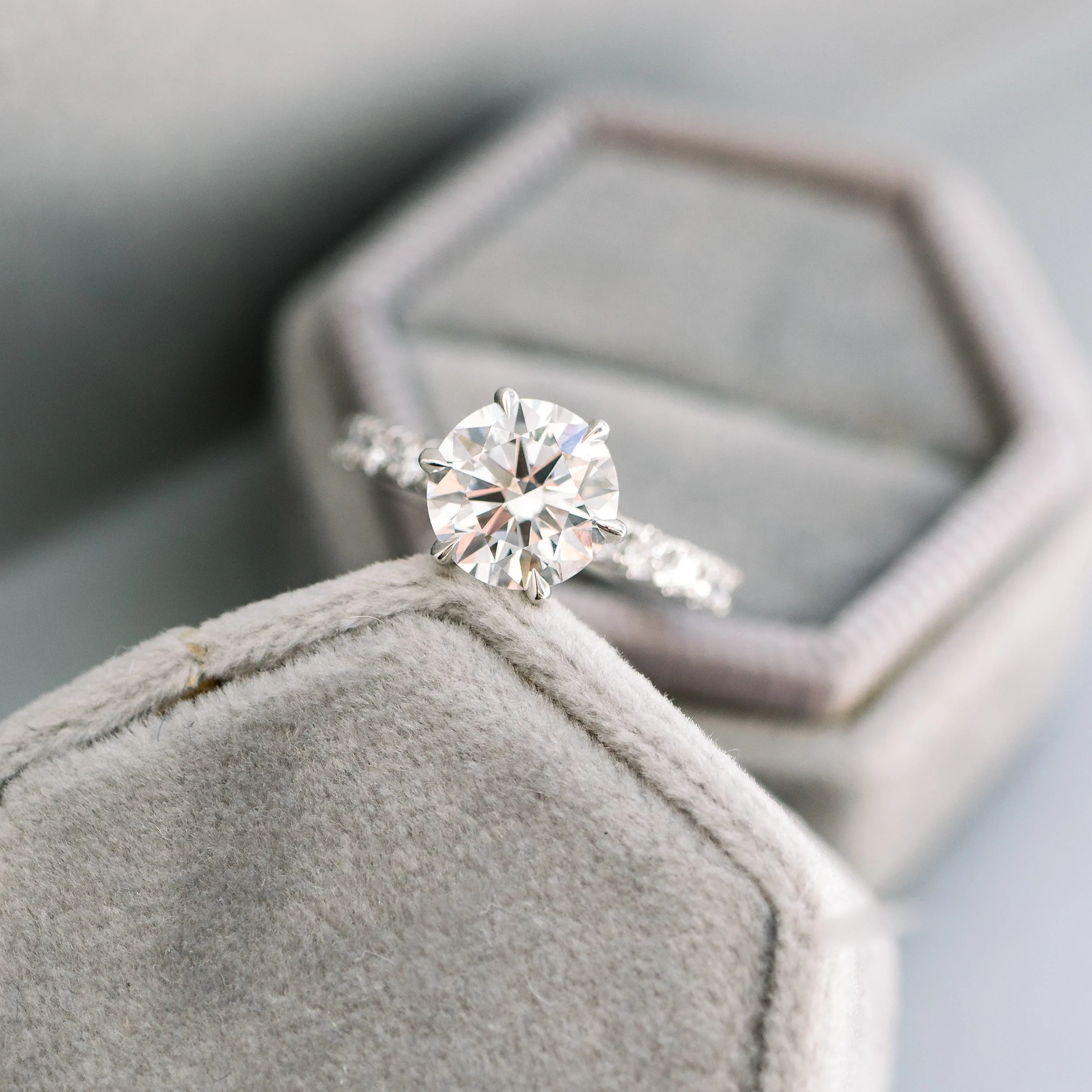 platinum 2ct round six prong diamond collar engagement ring with diamond band ada diamonds design ad 244 macro