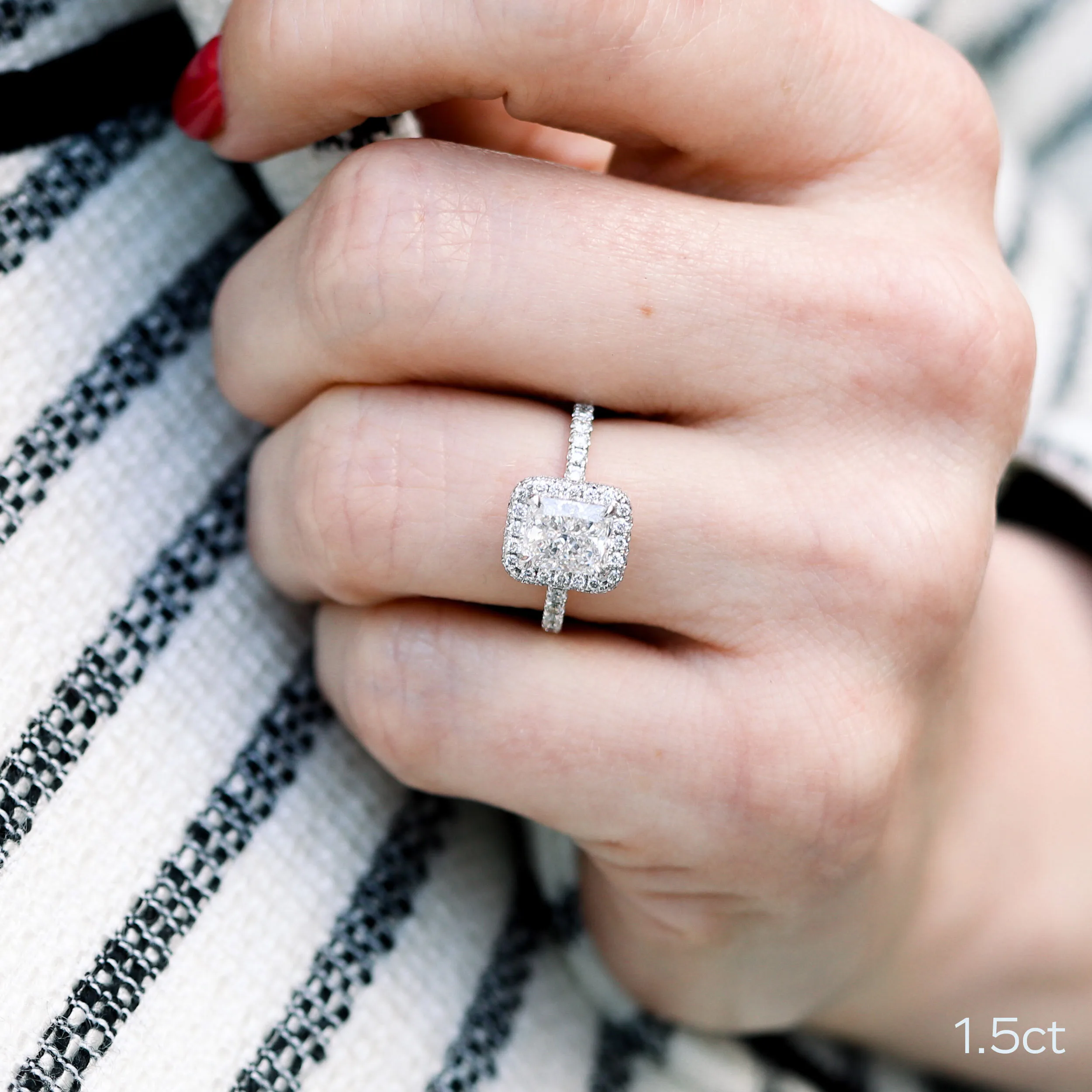 platinum 1.5ct radiant cut double sided halo lab diamond engagement ring ada diamonds design ad-213 on hand