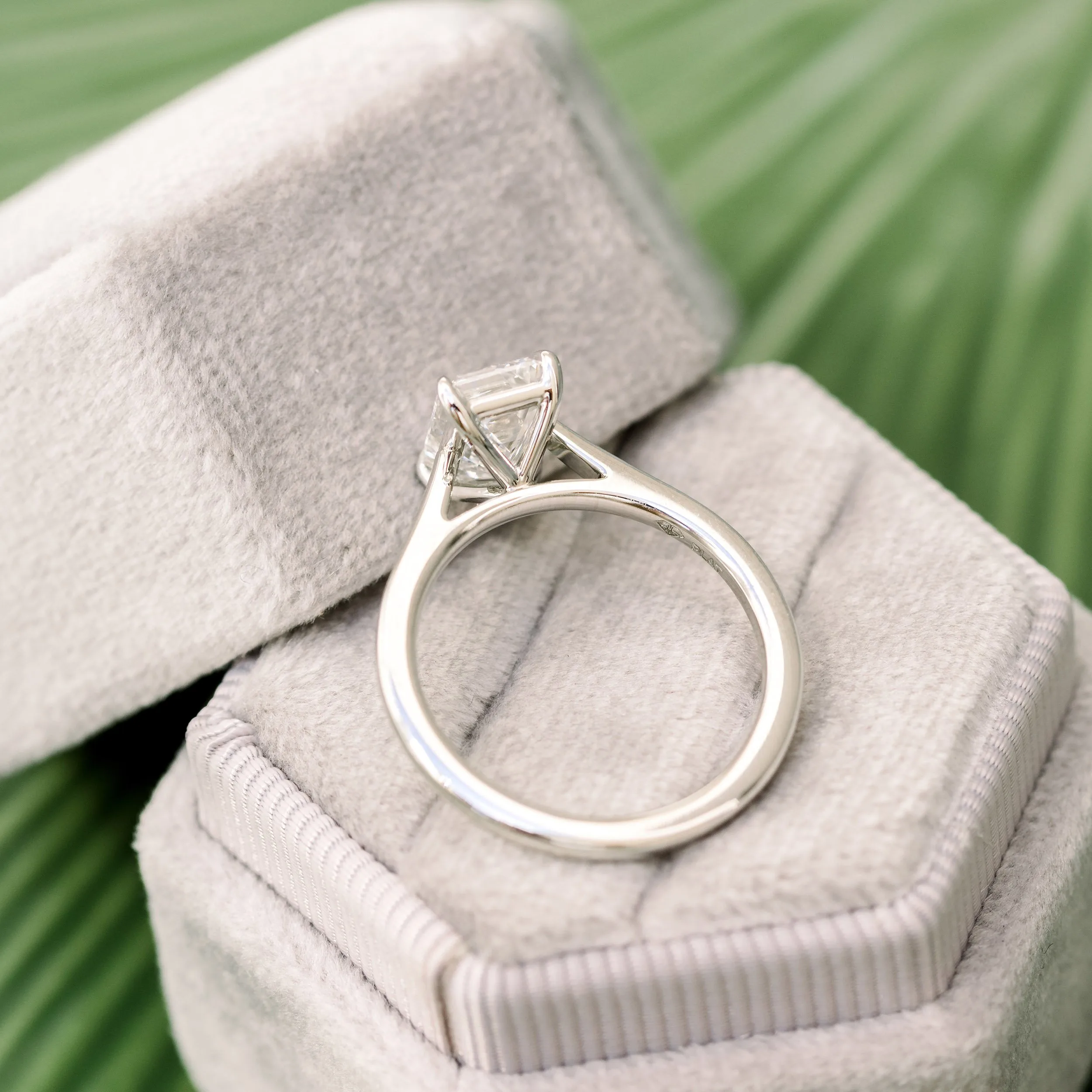 1.75 Carat Emerald Cut Cathedral Solitaire Engagement Ring in Platinum Featuring Lab Diamonds Ada Diamonds Design Number 086 Profile View