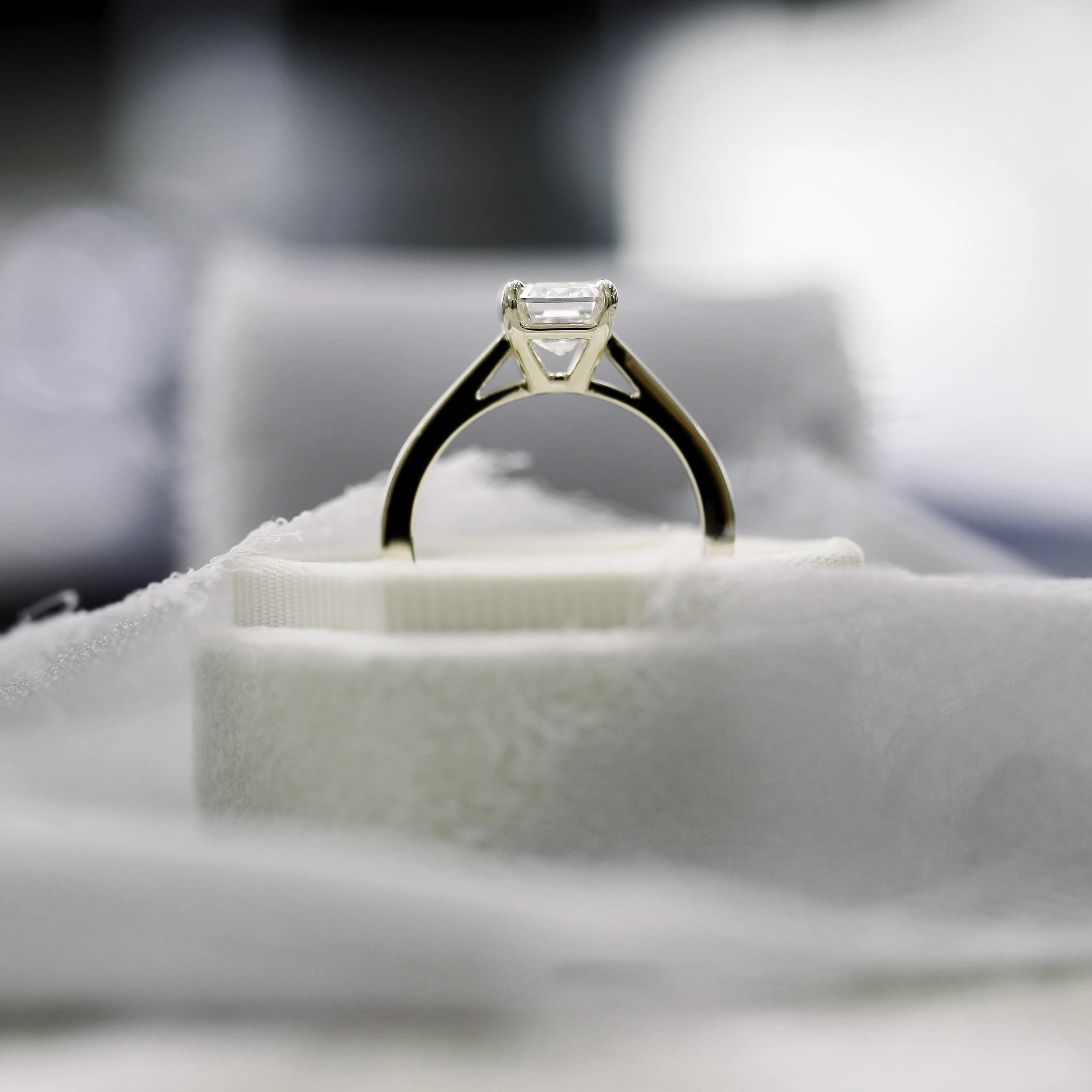 14k Yellow Gold 2.5 Carat Emerald Cut Lab Diamond Solitaire Engagement Ring Ada Diamonds Design Number AD-068 Profile View