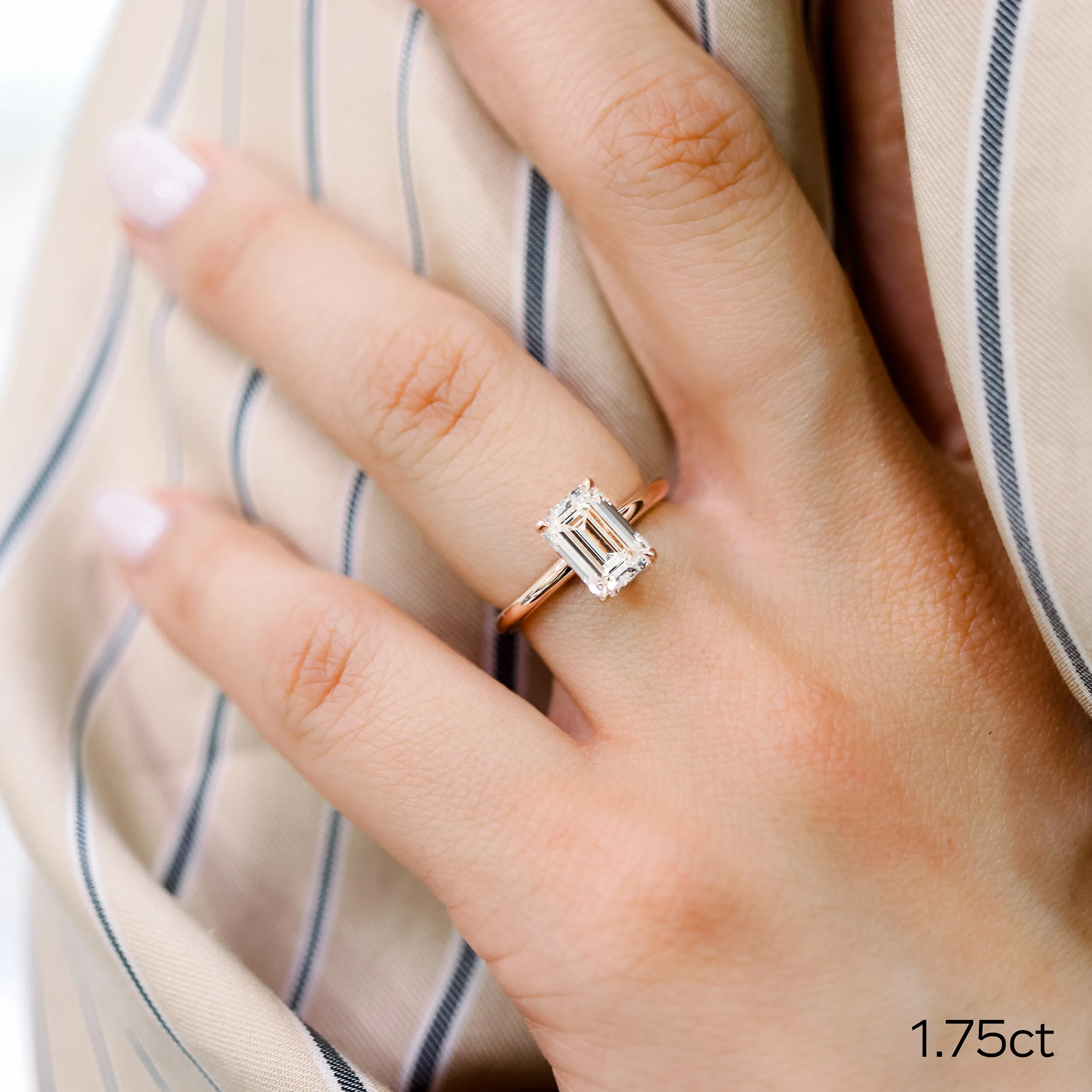 Rose Gold 1.75ct Emerald Cut Lab Diamond Engagement Ring Ada Diamonds Design AD-235 on Model