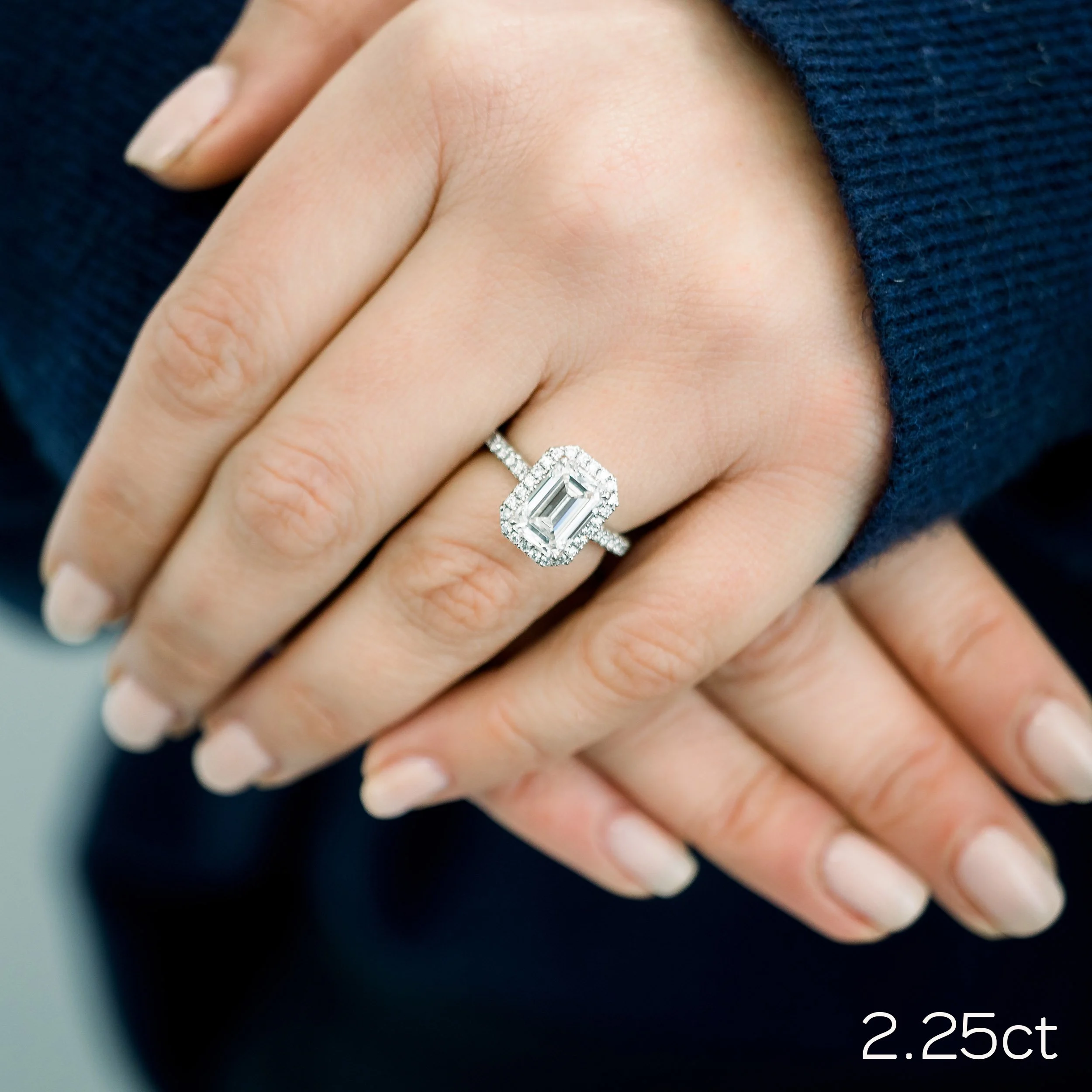 Emerald Halo Pavé Diamond Engagement Ring featuring 2.25 ct Lab Grown Diamonds (Main View)