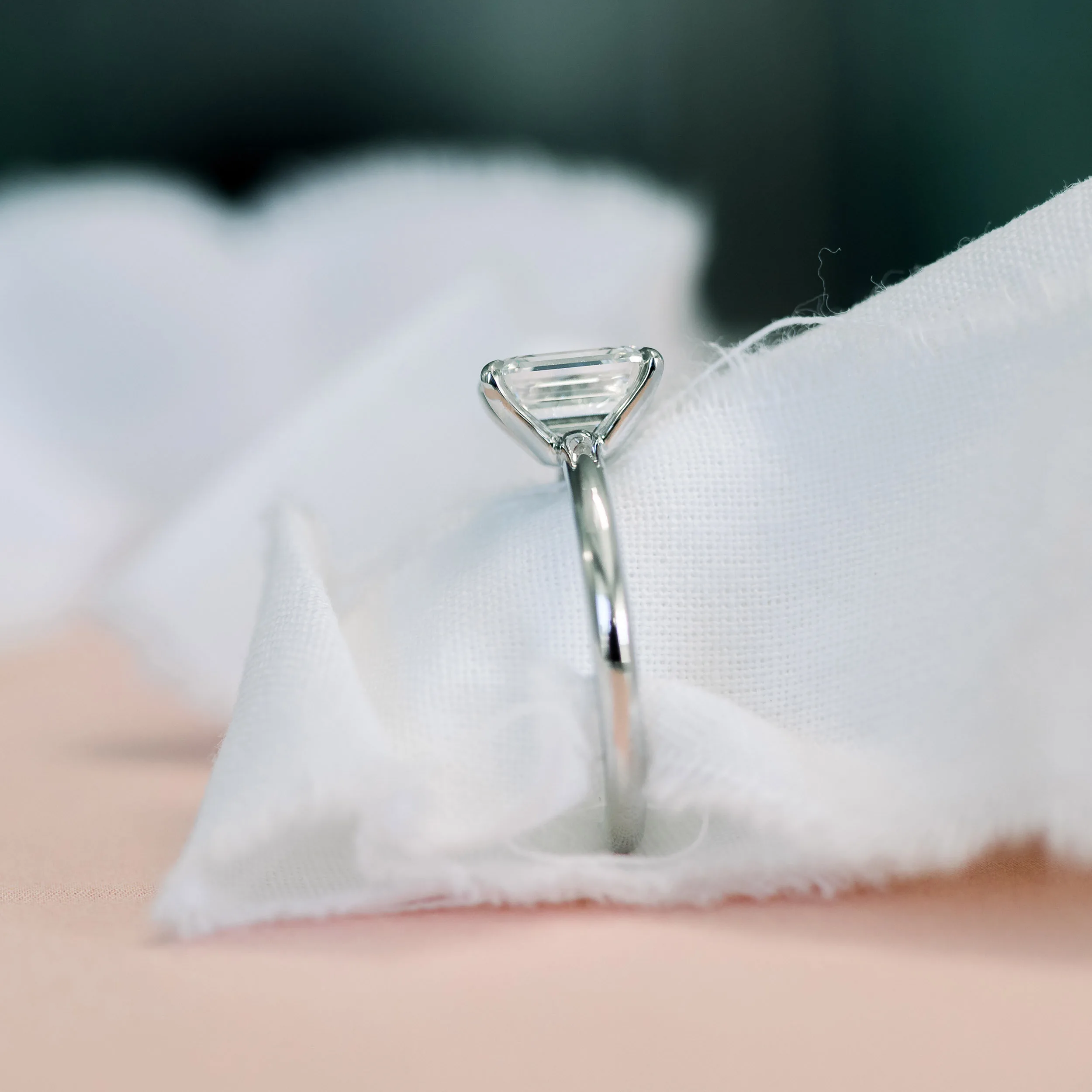 lab diamond engagement ring with emerald cut